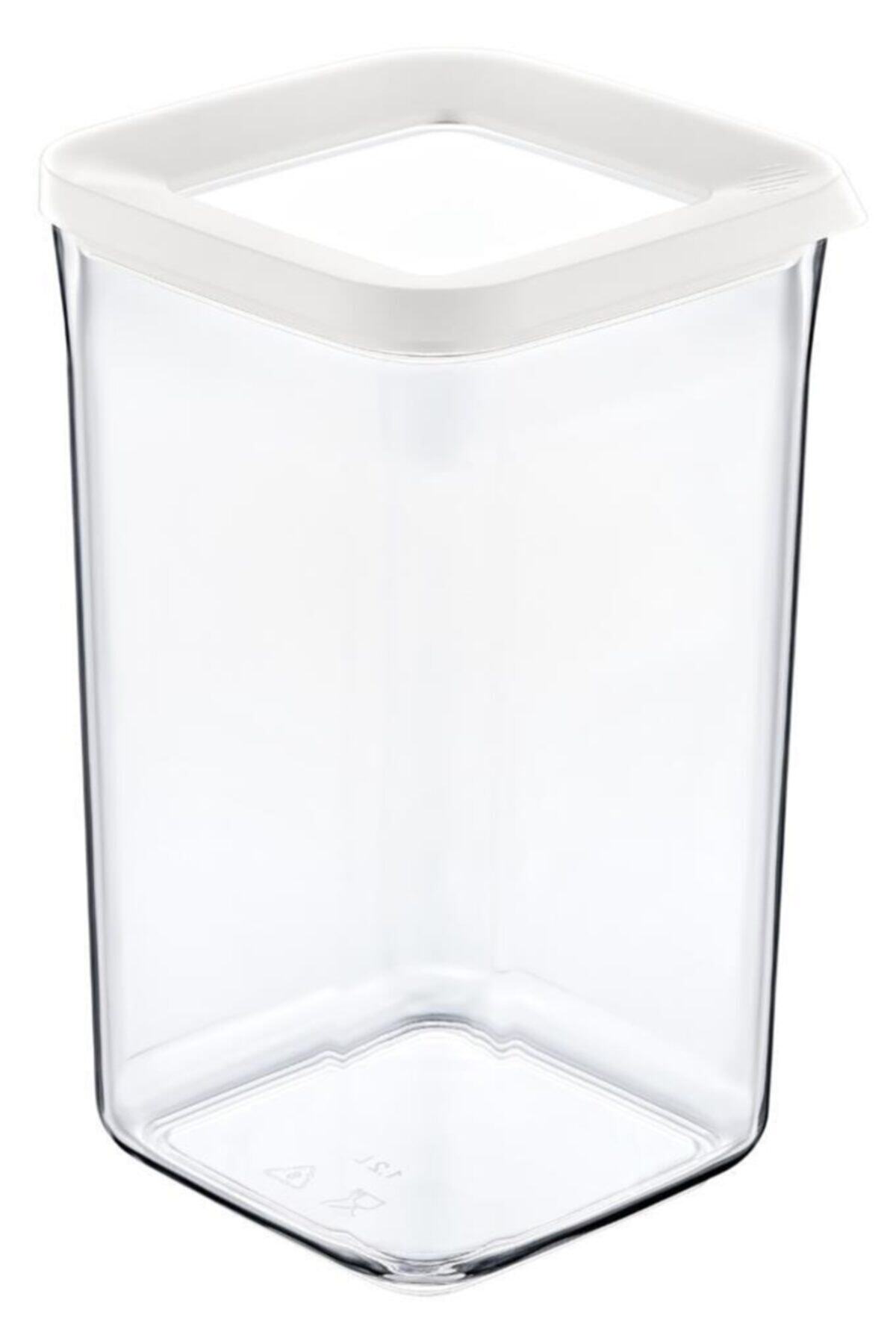 sinerjistore Erzak Kavanozu Kare Beyaz Kapaklı 1200 Ml Saklama Kabı Kavanozu