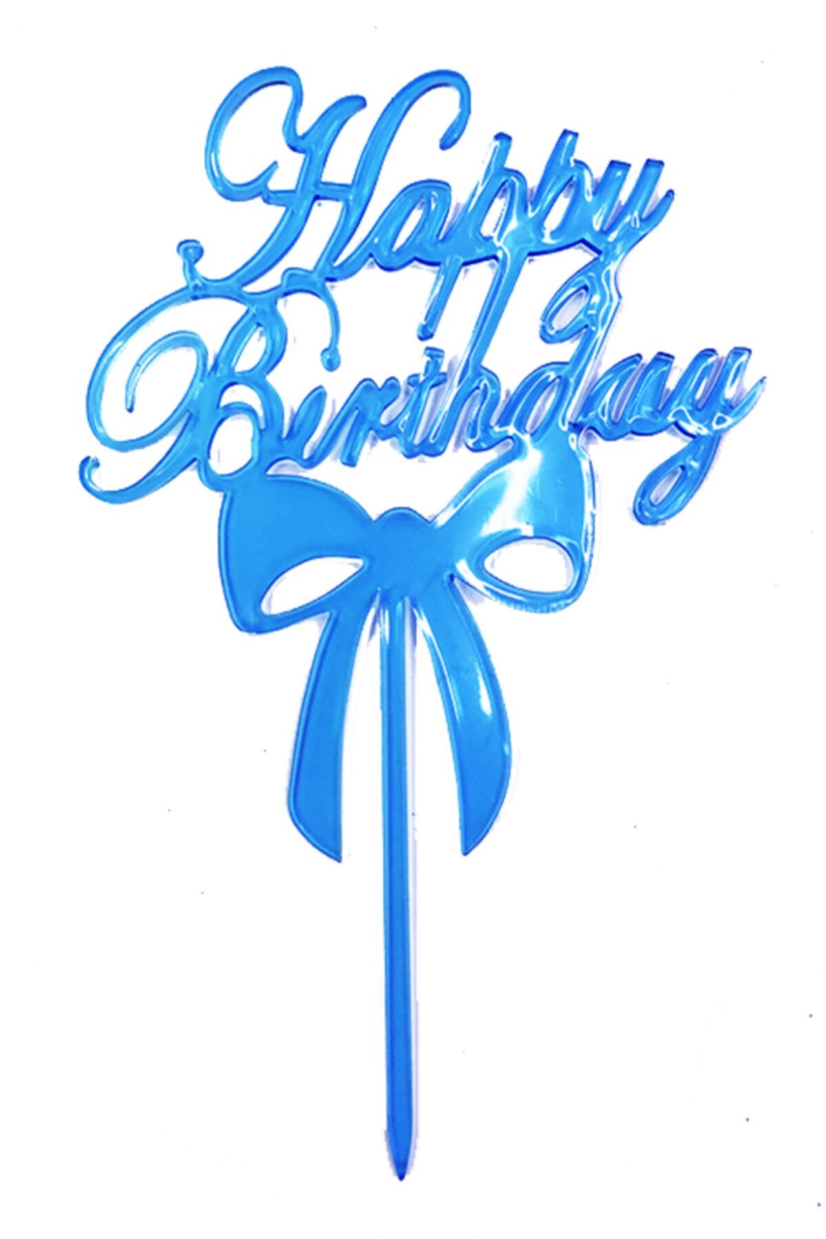 AÇIK KAPI Happy Birthday Yazılı Mavi Renk Pasta Süslemesi Kek Çubuğu 13 Cm