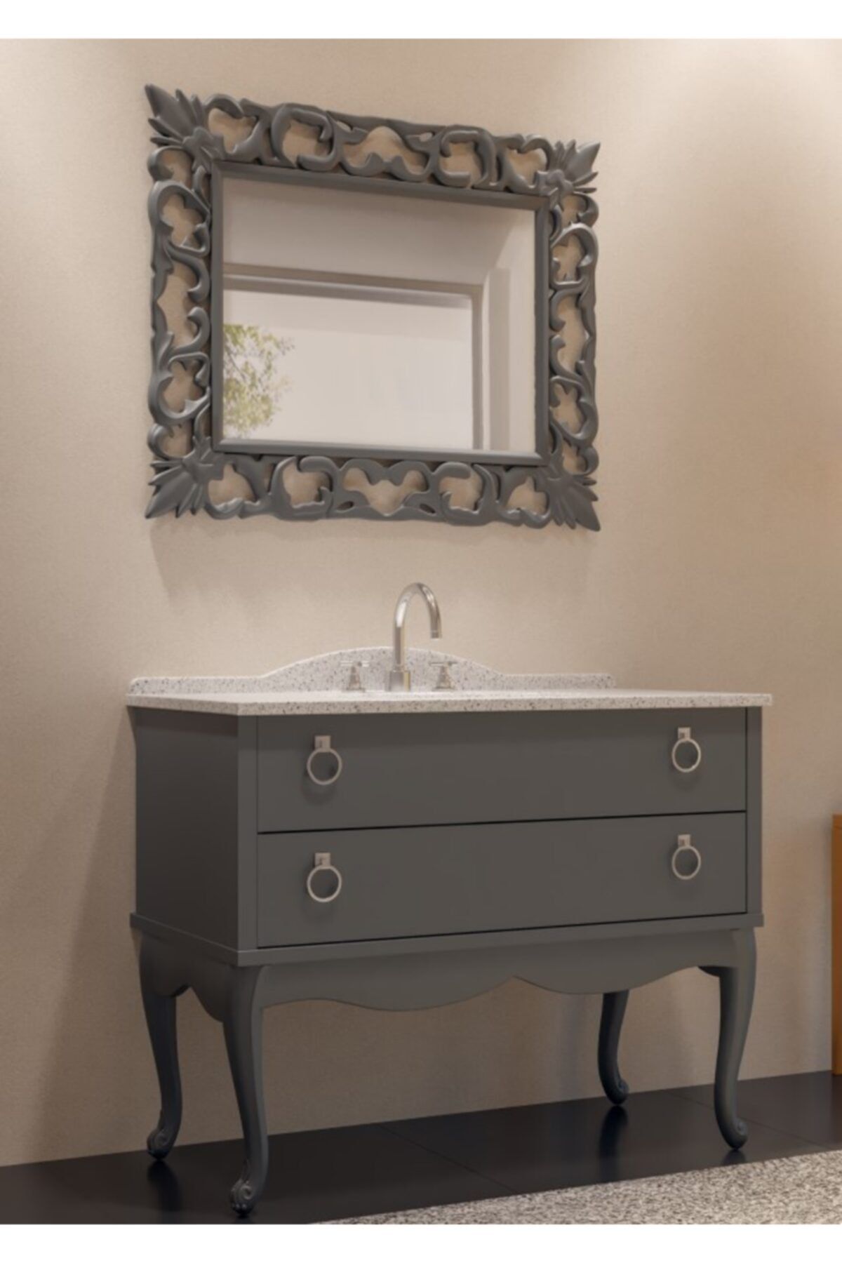 Linra Mobilya Lnr-018 Karen 100 Cm Lavabolu Takım Antrasit Banyo Dolabı