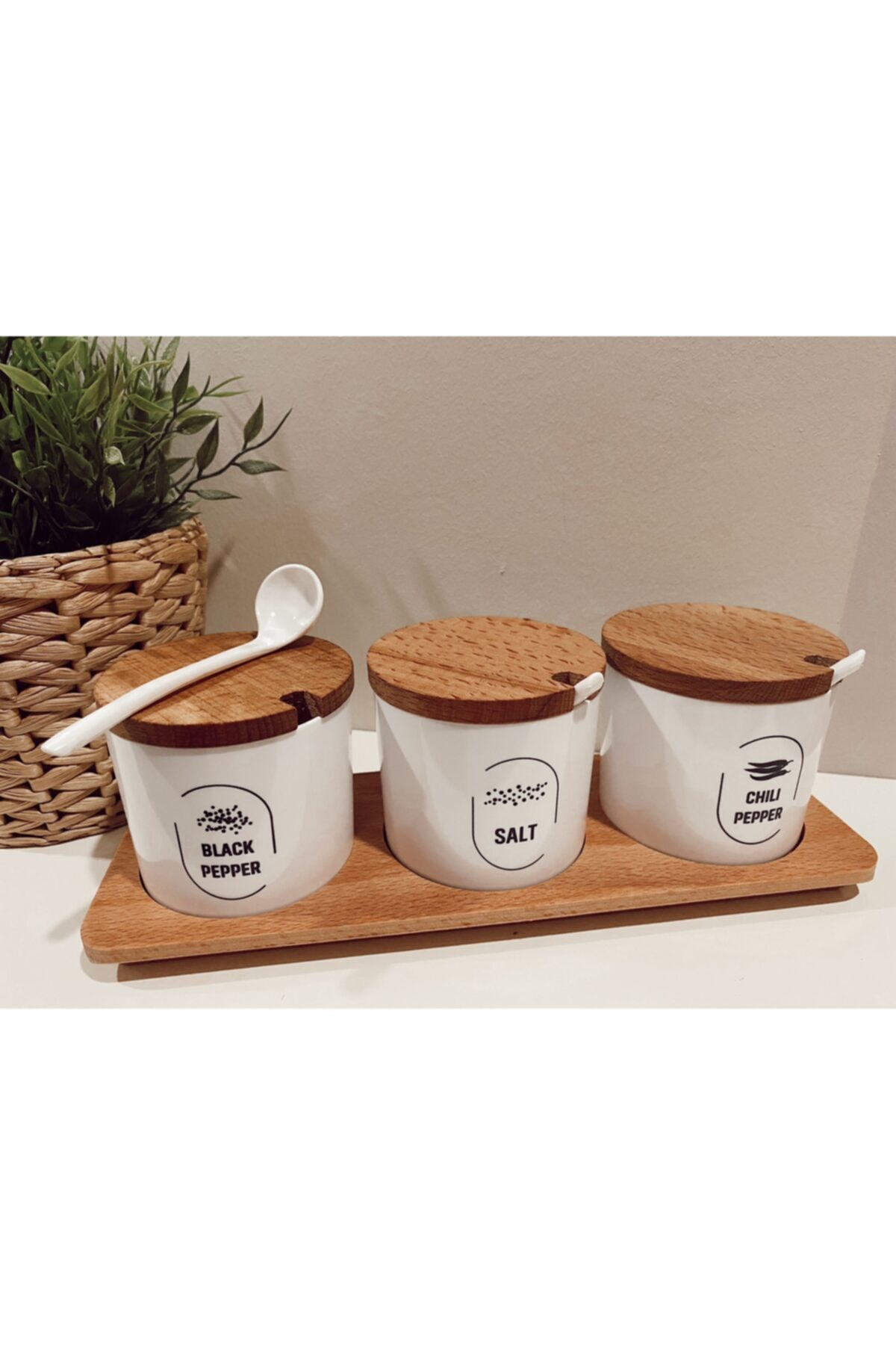 SİDERDESİNG Siderdesign 3 'lü Mika Ahşap Kapaklı Baharatlık