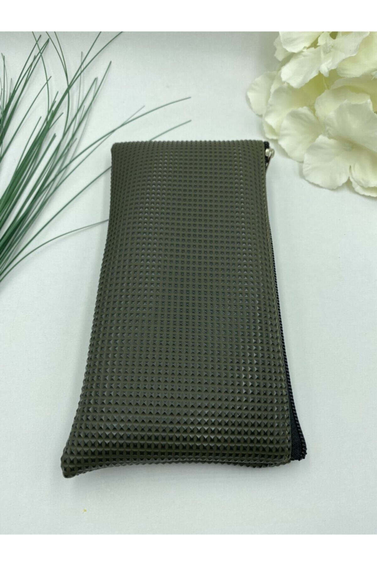 Luxaccessories Kadın Fermuarlı Yeşil Deri Kaplama Gözlük Kılıfı  Cüzdan