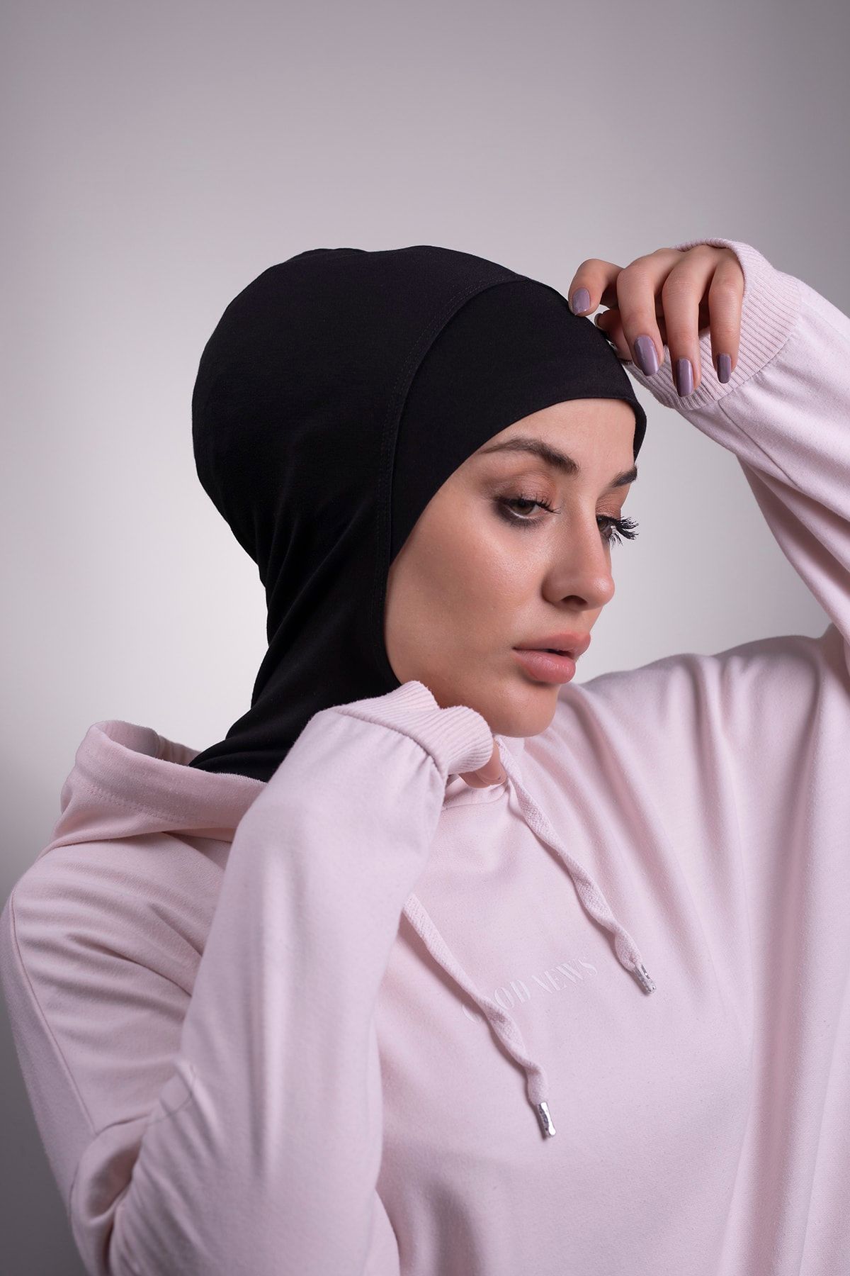 HÜRREM BONE Siyah - Pratik Hazır Geçmeli Bone - Sandy Kumaş Hijab Spor - Hürrem 2106