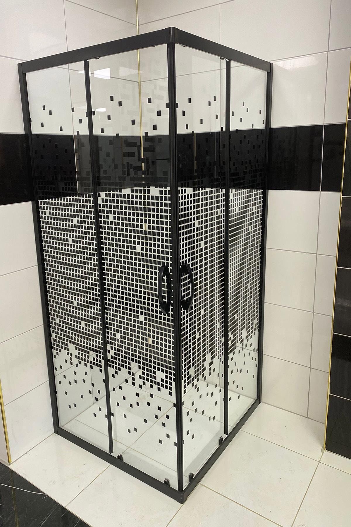 AVRUPA DUŞ 145x145x180 Cm Siyah Desenli 5mm Camlı Yükseklik 180 Cm Duşakabin