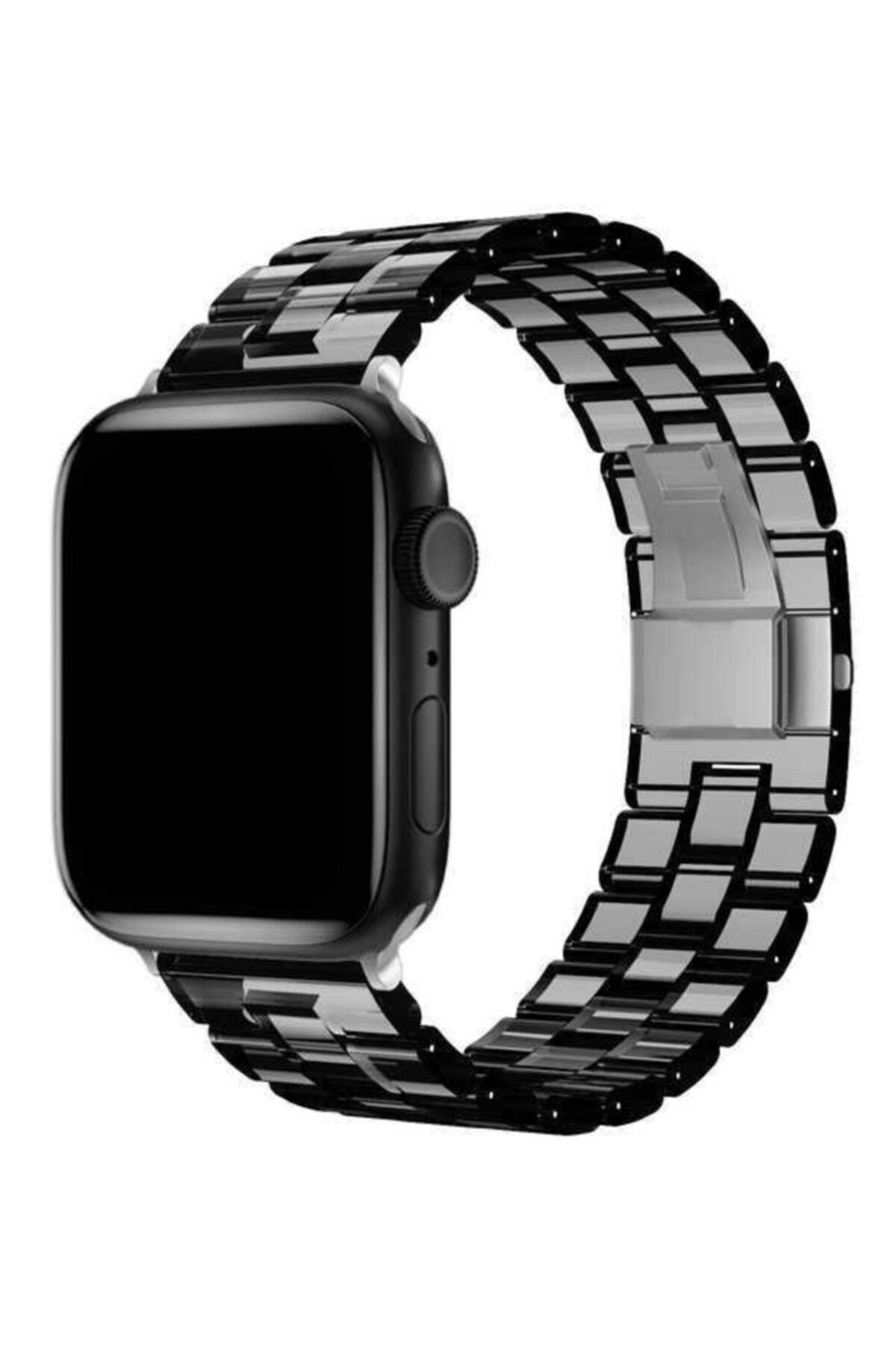 Apple Watch Seri 2/3/4/5/6/se 40mm Uyumlu Nezih Case Renkli Şeffaf Klipsli Kordon Siyah