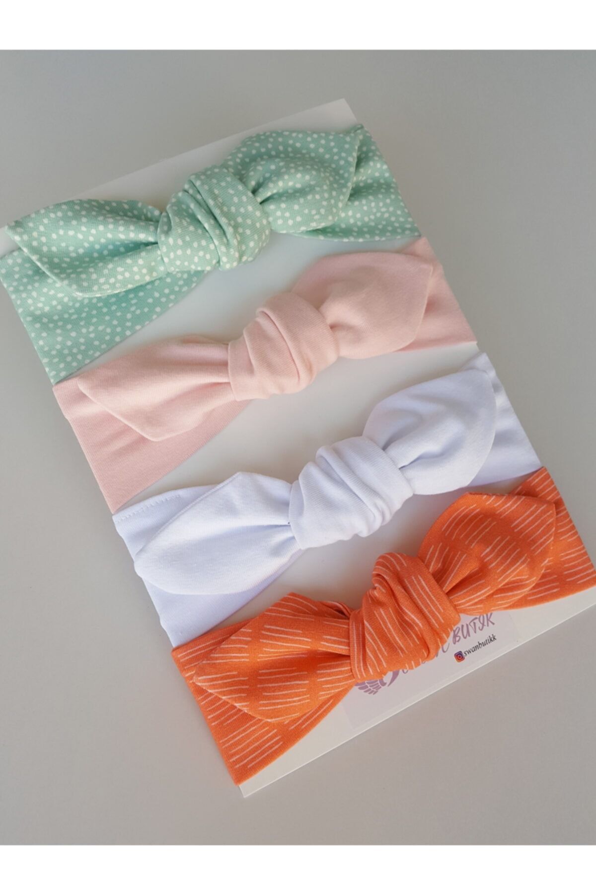 swan butik Kız Bebek Bandana Toka Seti 4'lü, Pudra Pembe, Beyaz, Mint, Turuncu