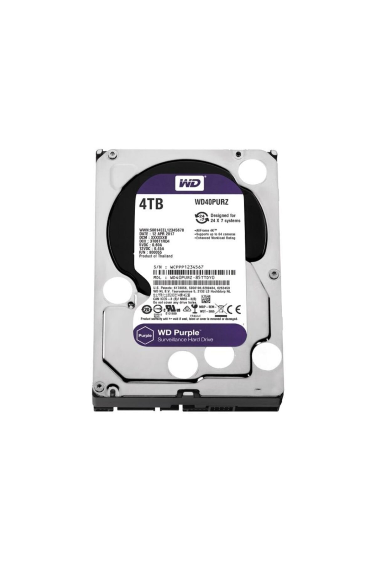 WESTERN DIGITAL 4 Tb 3.5 Wd 5400rpm 64mb Purple Wd40purz 7/24 Guvenlık