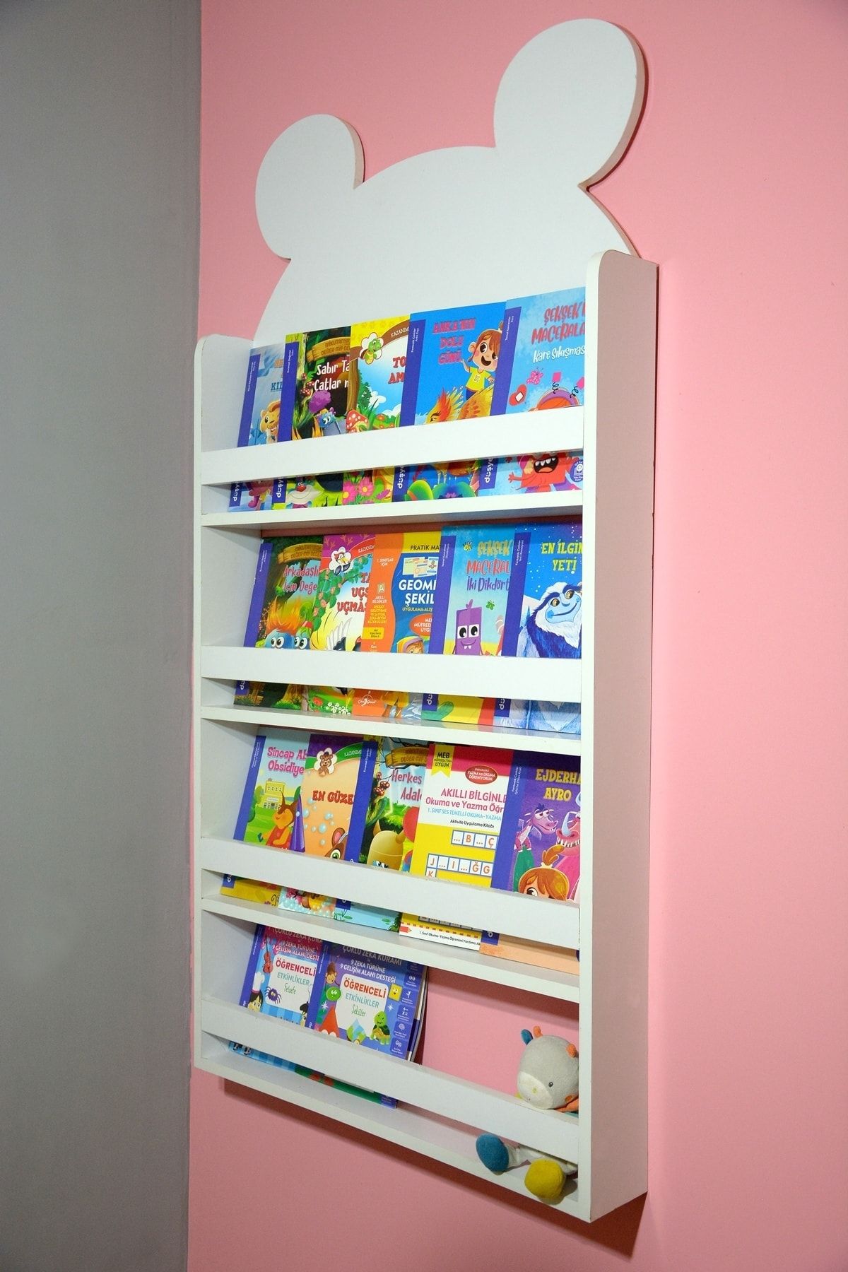 eceahşaptasarım Montessori Kitaplık  Ayıcık  Desenli Çocuk Odası Kitaplık