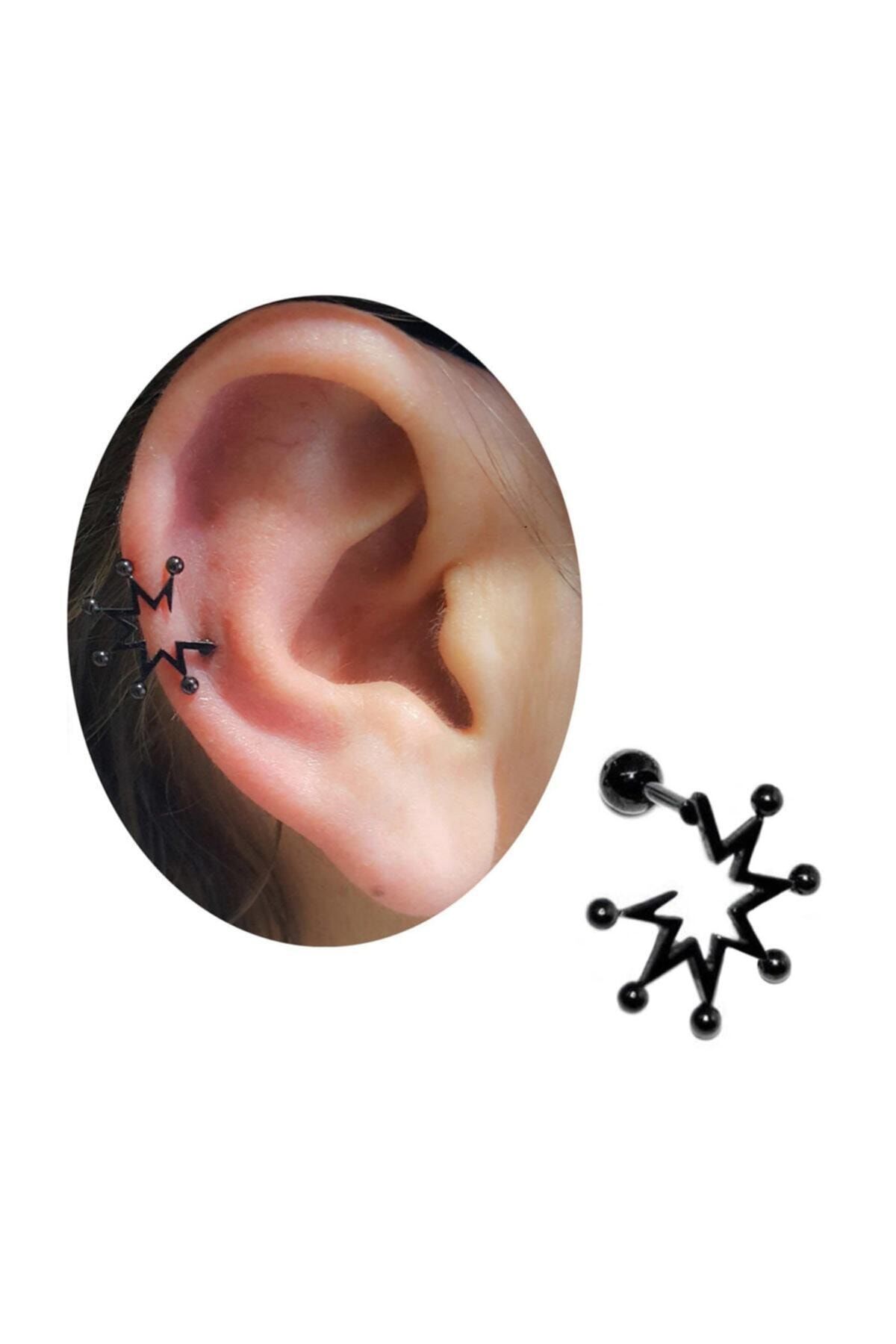 Cadının Dükkanı Cerrahi Çelik Siyah Yıldız Auricle-kulak-kıkırdak Piercing