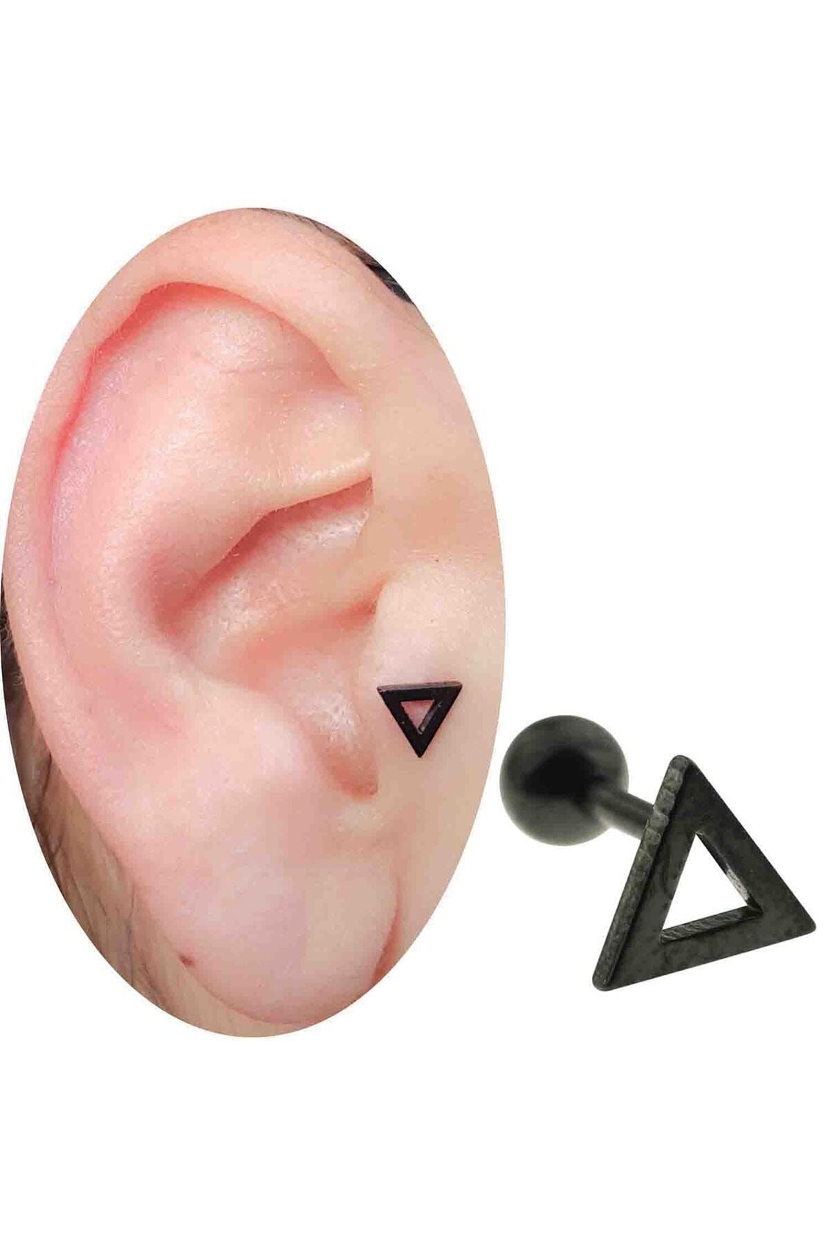 Cadının Dükkanı Siyah Cerrahi Çelik 6 mm Üçgen Objeli Kulak-kıkırdak-helix Piercing