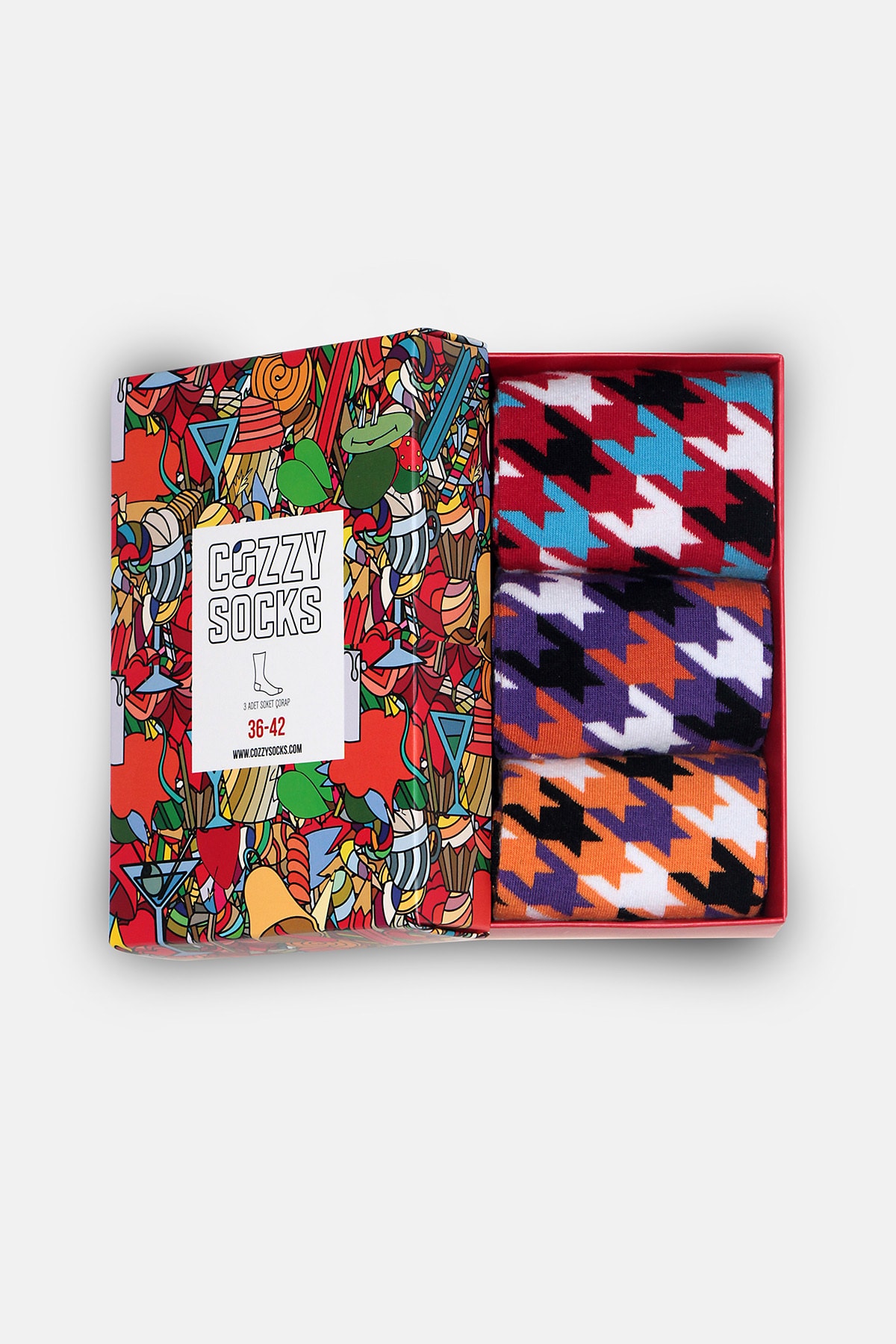 Cozzy Socks Unisex Amorf Desenli Hediye Kutulu Çorap 3'lü Kutu