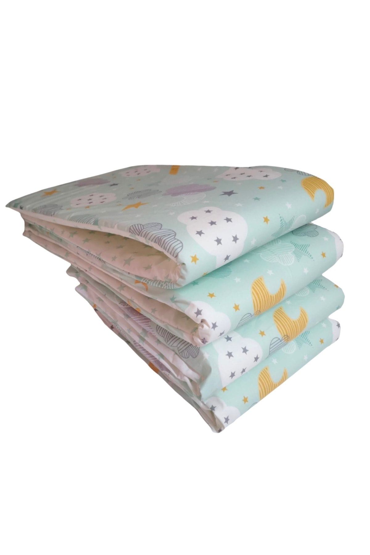 Bebek Özel Bebek Çocuk Beşik Kenar Koruma 50x90 Anne Yanı (4 Parça) Bariyer Yeşil Ay Yıldızlı