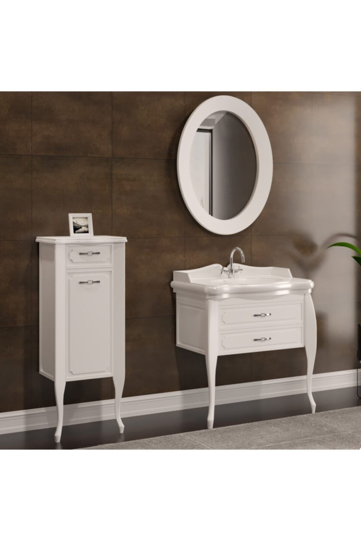 Linra Mobilya Lnr-028 Adore 90 cm Lavabolu Takım Beyaz Banyo Dolabı Ve Boy Dolap