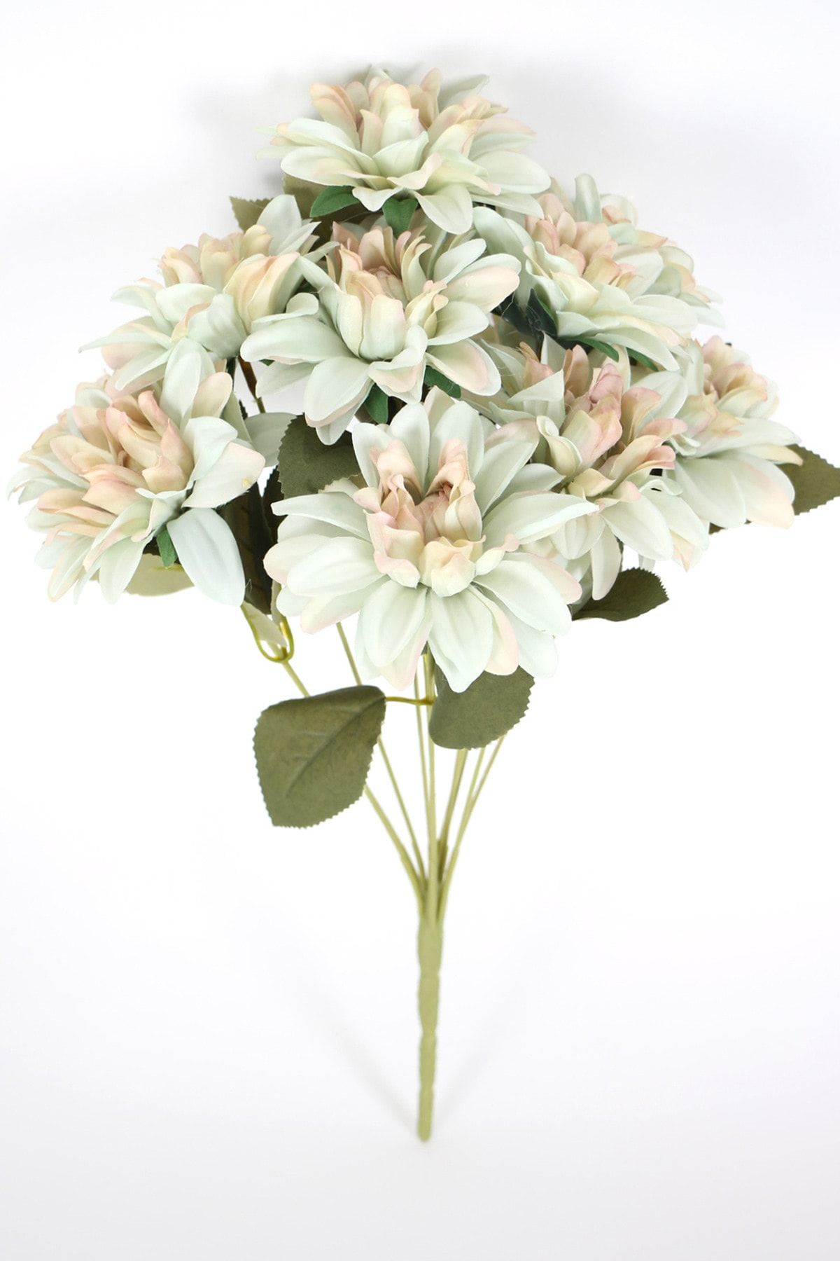 Yapay Çiçek Deposu Gerçeğe Yakın Dahlia Yıldız Çiçeği 40 cm Mint Yeşili
