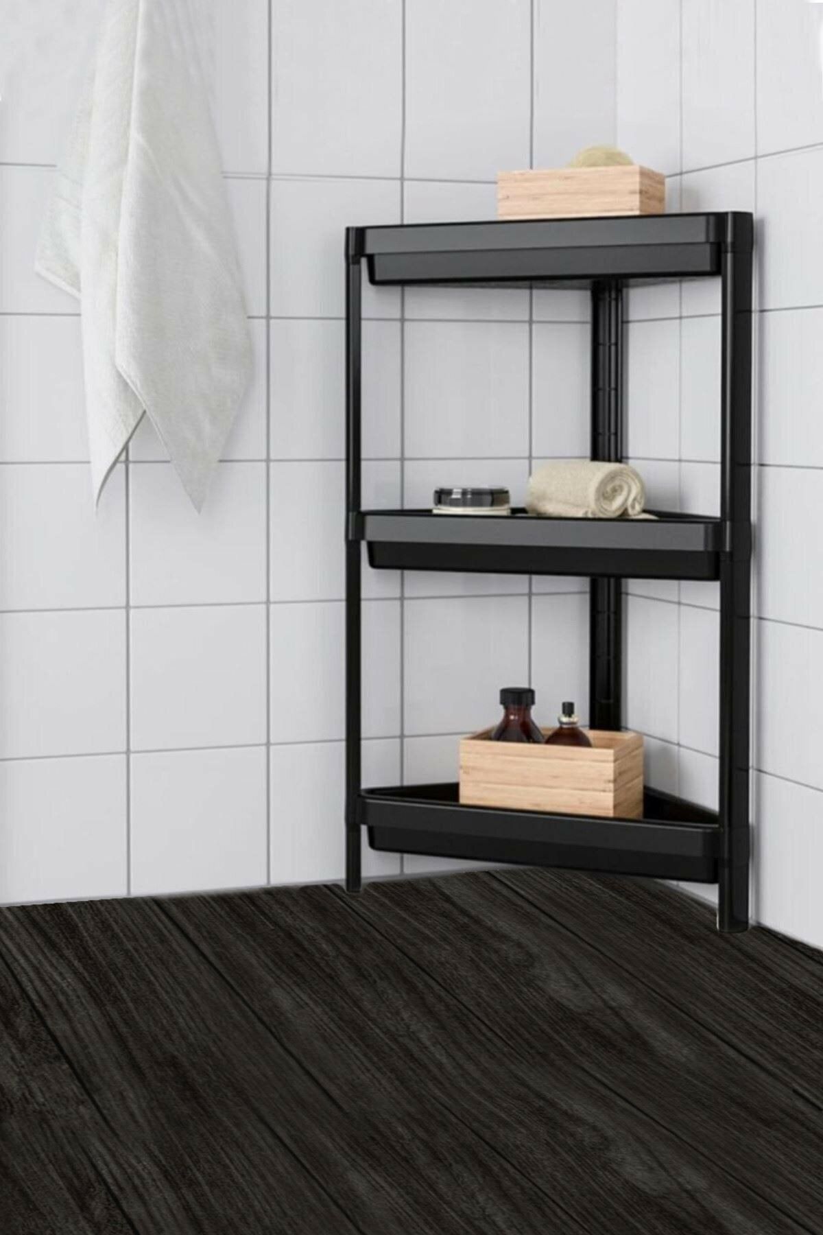 Mim Life 3 Katlı Köşeli Banyo Rafı Siyah
