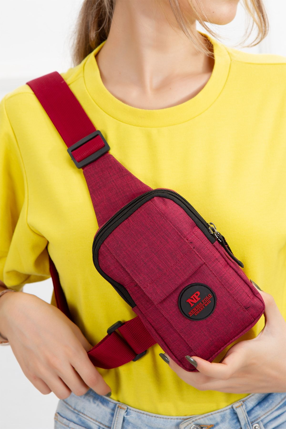 Newish Polo Unisex Keten Telefon Bölmeli Çapraz Omuz Çantası