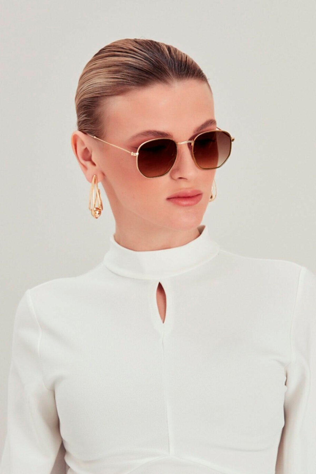 ModaLucci Ml 04 Beşgen Kahverengi Unisex Güneş Gözlüğü