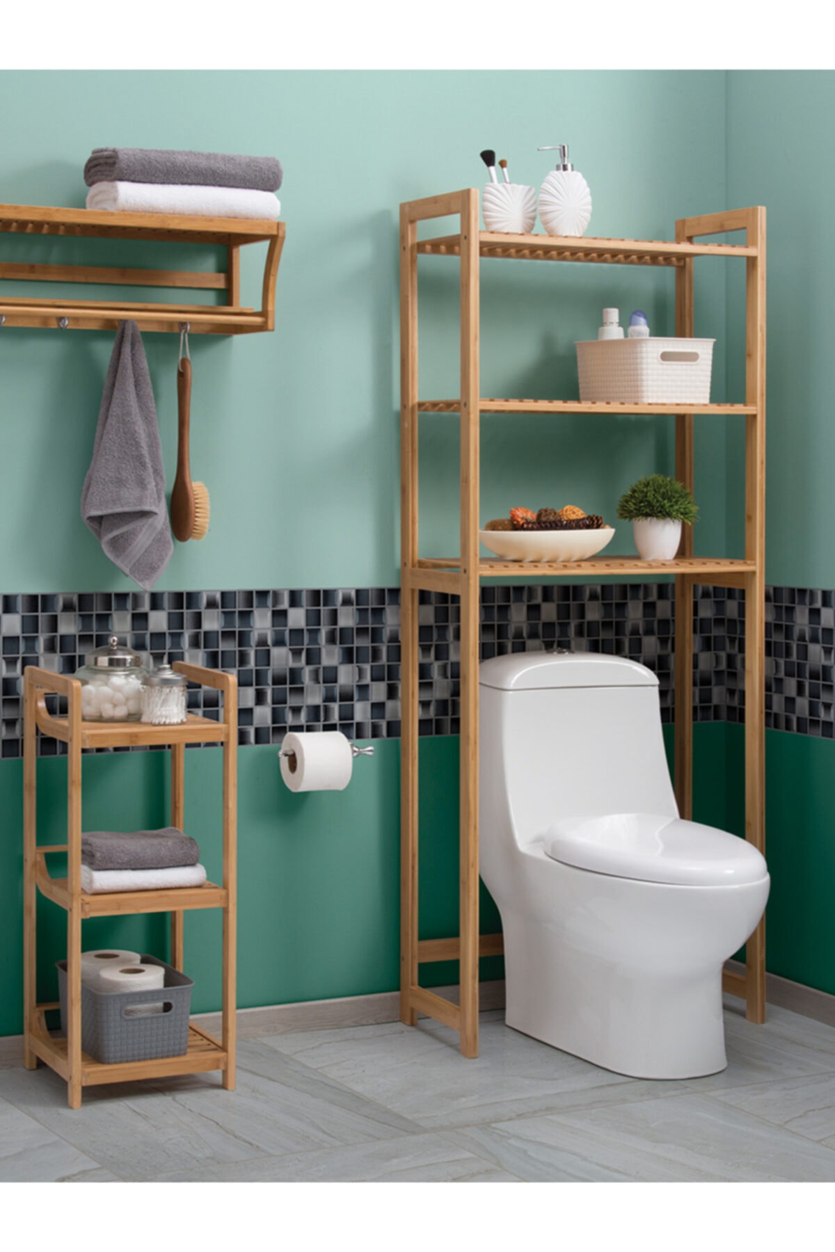 ANKA AHŞAPÇI Ahşap Banyo Düzenleyici Raf 3'lü Set