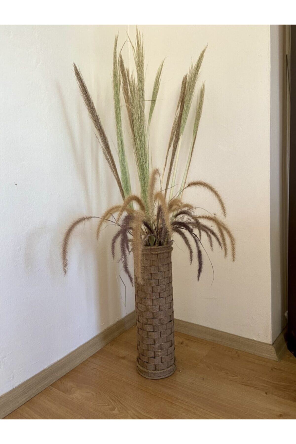 ESTA ATÖLYE Pampas Vazo Hasır Jüt Kumaş Tel Örgü El Yapımı Tasarım