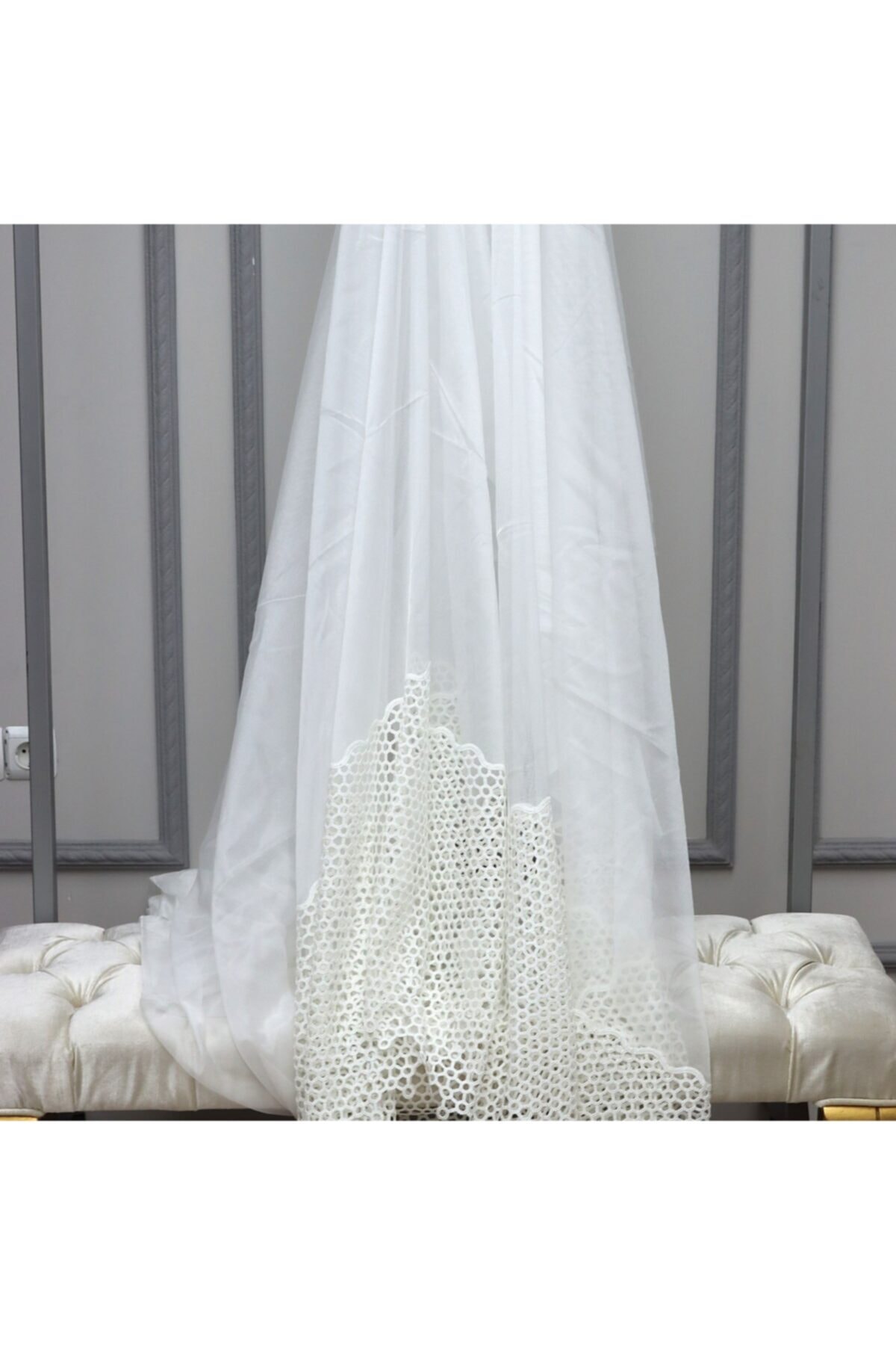 LEVENT ÖZEL Petek Etek 30 Cm 1. Sınıf Brode Işlemeli Tül Perde Kumaşı %100 Polyester