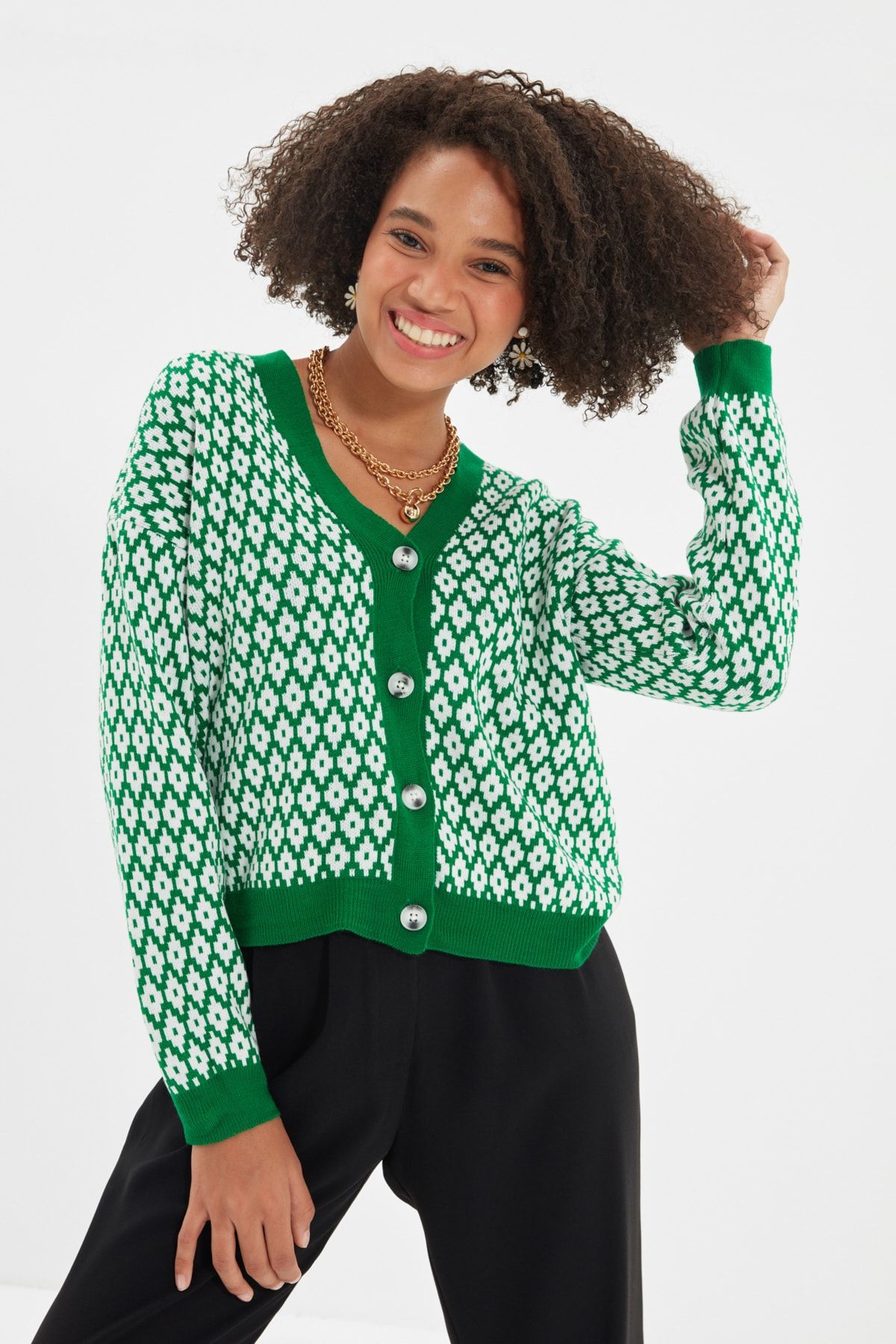TRENDYOLMİLLA Mint Jakarlı Triko Hırka TWOAW22HI0684