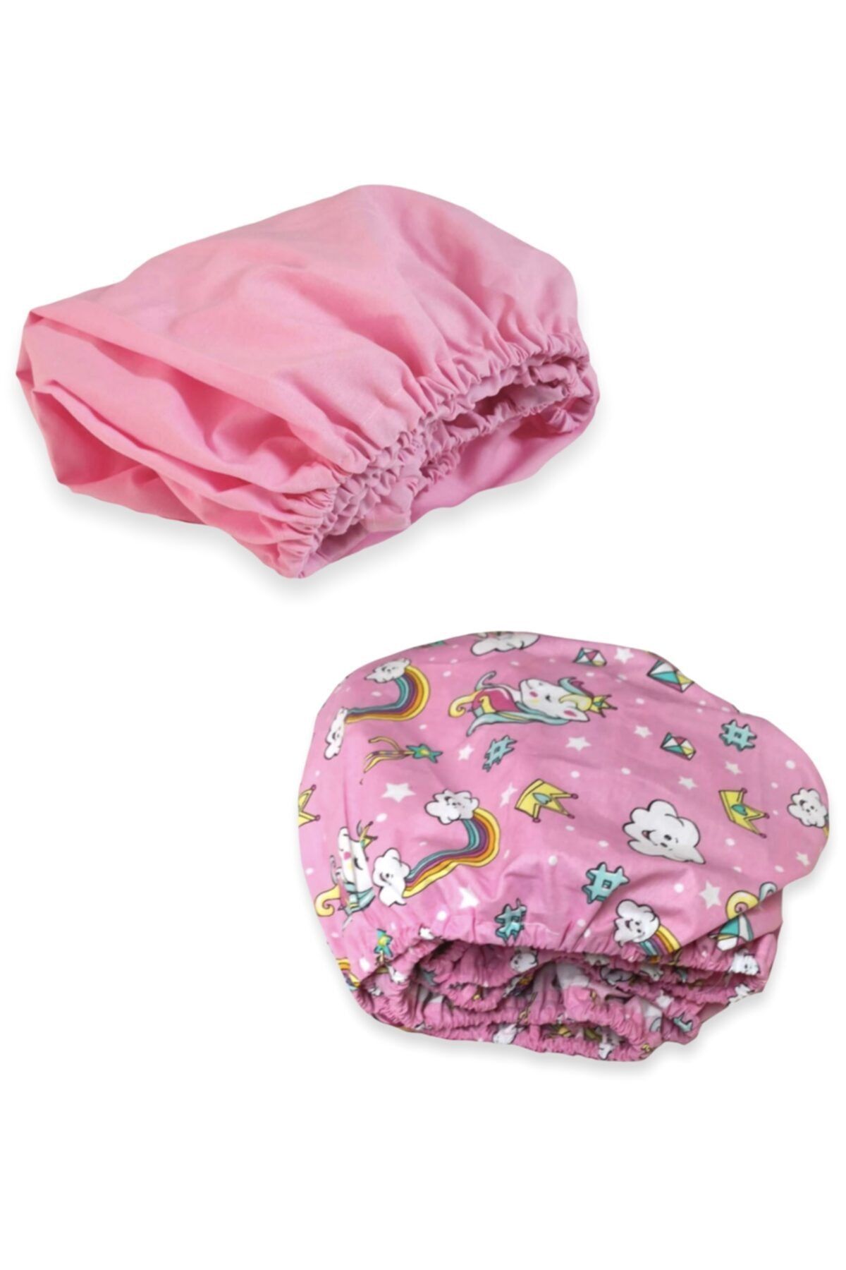 Bebek Özel Pamuklu Bebek Çocuk Lastikli Çarşaf 80x120 (2 Adet) Pembe Ve Unicorn