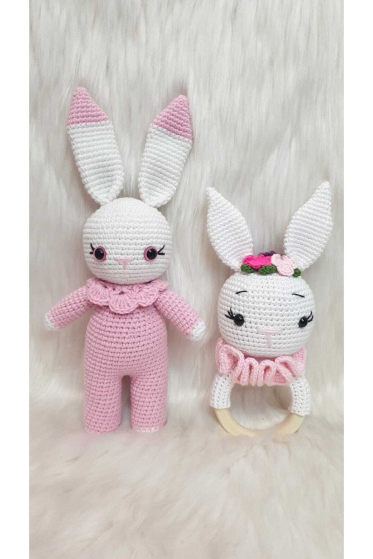 ON MARİFET Amigurumi Organik Örgü Oyuncak Çıngırak Ve Tavşan Set