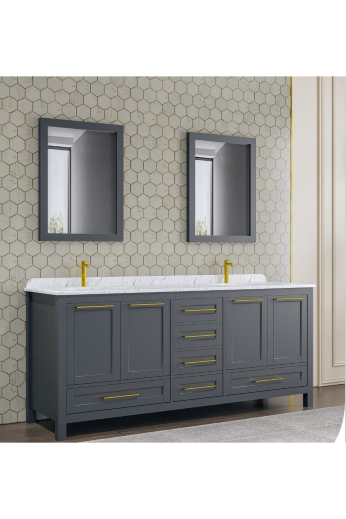 Linra Mobilya Lnr-010 Selena 122 cm Lavabolu Takım Antrasit Banyo Dolabı