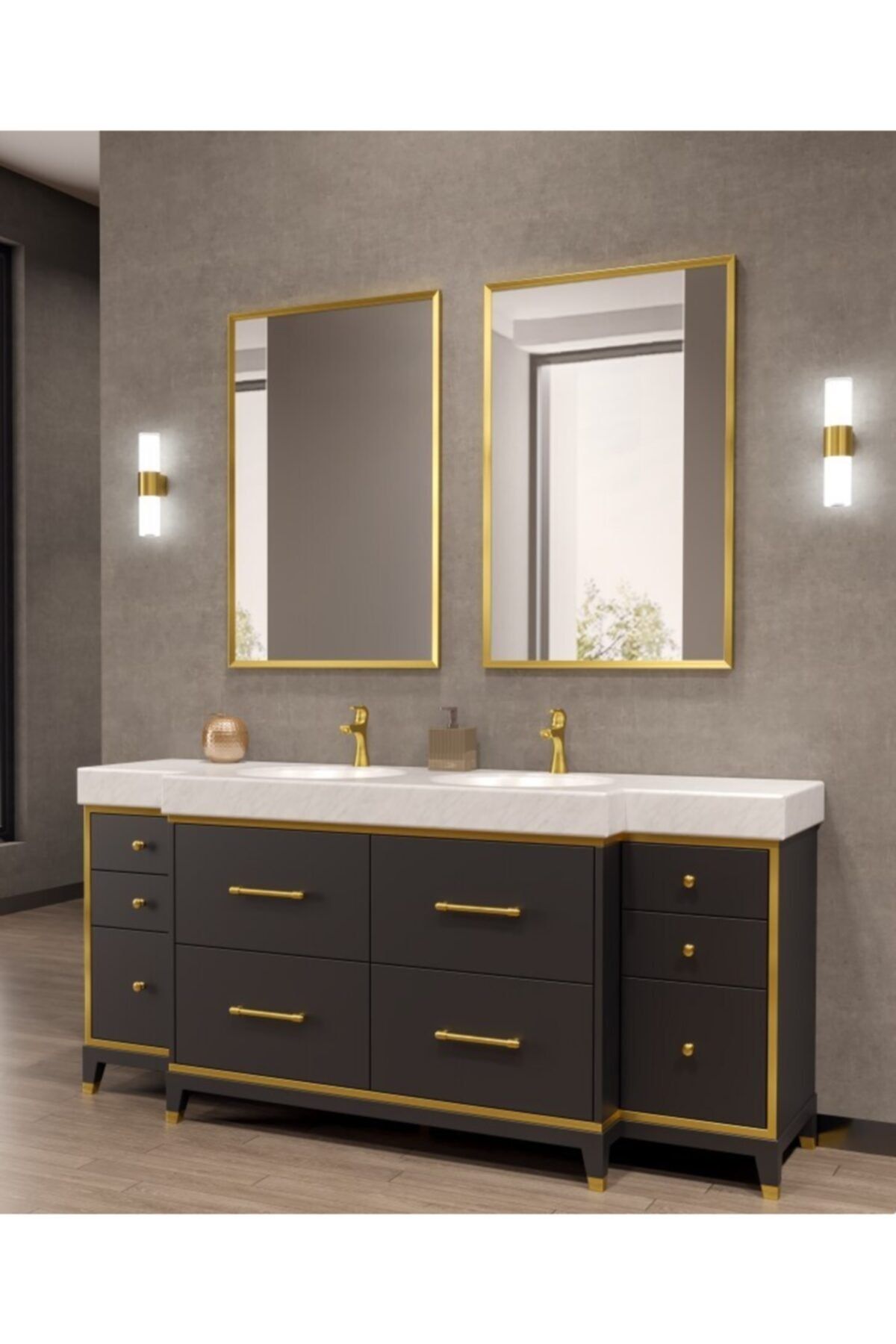 Linra Mobilya Lnr-006 Ayasofya 170 cm Lavabolu Takım Antrasit Banyo Dolabı