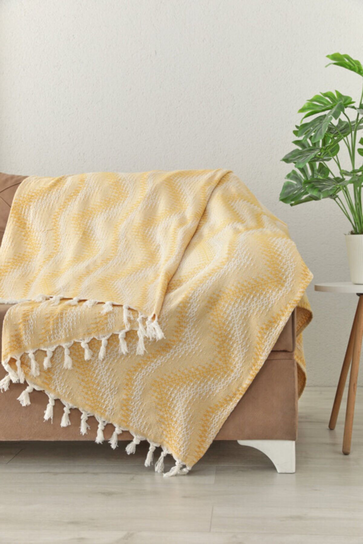 ClassMajoli Class Kilim Desen Hasır Pike Koltuk Örtüsü - Sarı