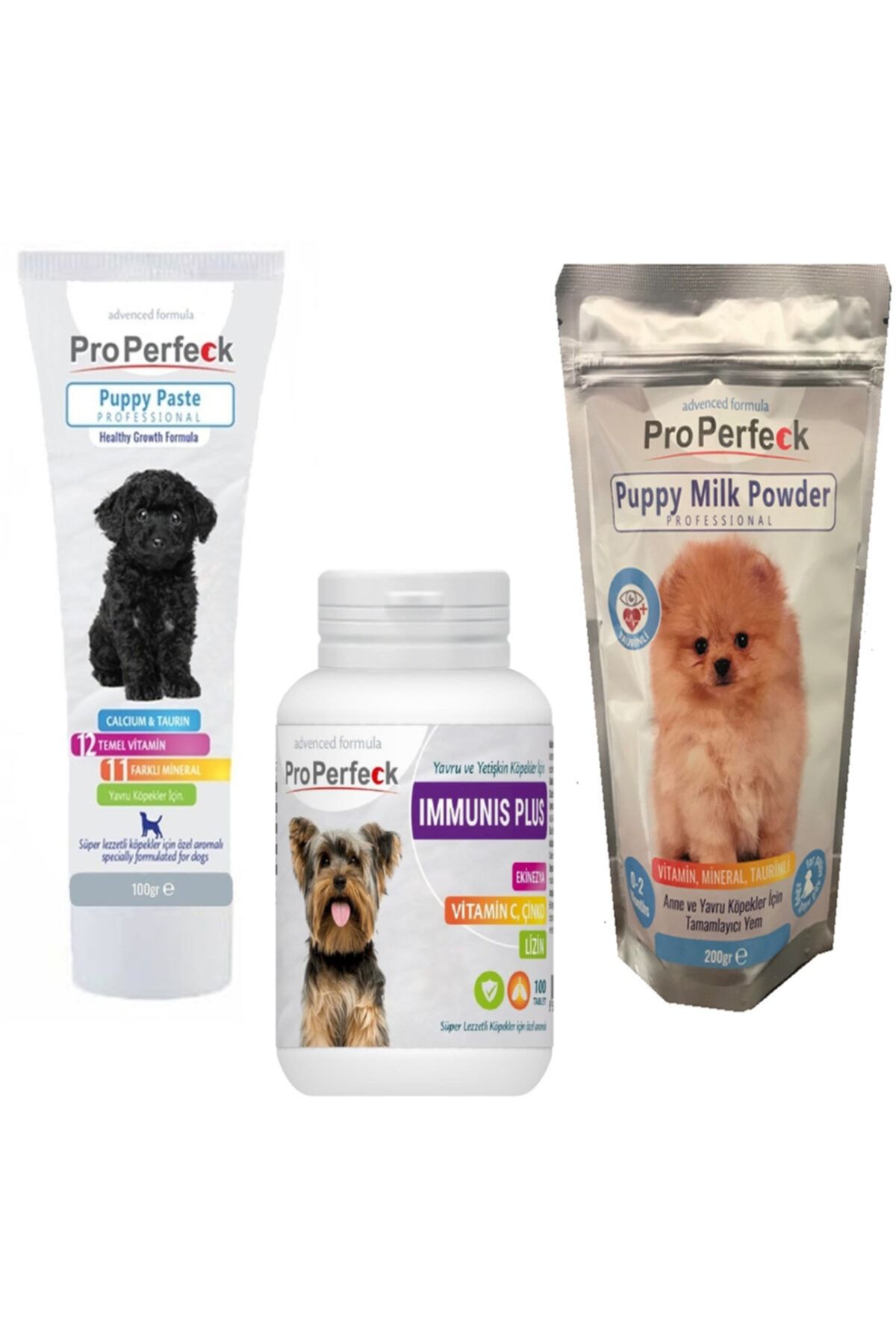 pro perfeck Puppy Paste Vitamin 100 gr + Puppy Milk Süt Tozu 200 gr + Immunıs 100 Tablet