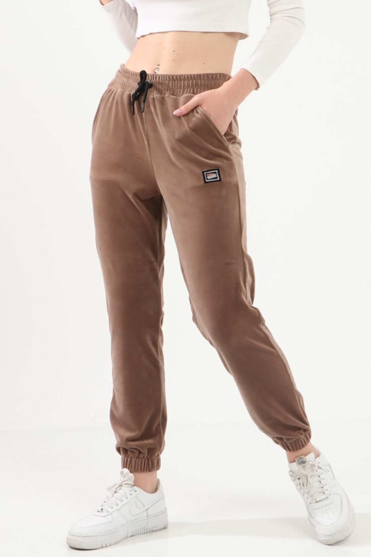 Prenses Tayt Kadın Taba Paçası Lastikli Kadife Eşofman Altı 410