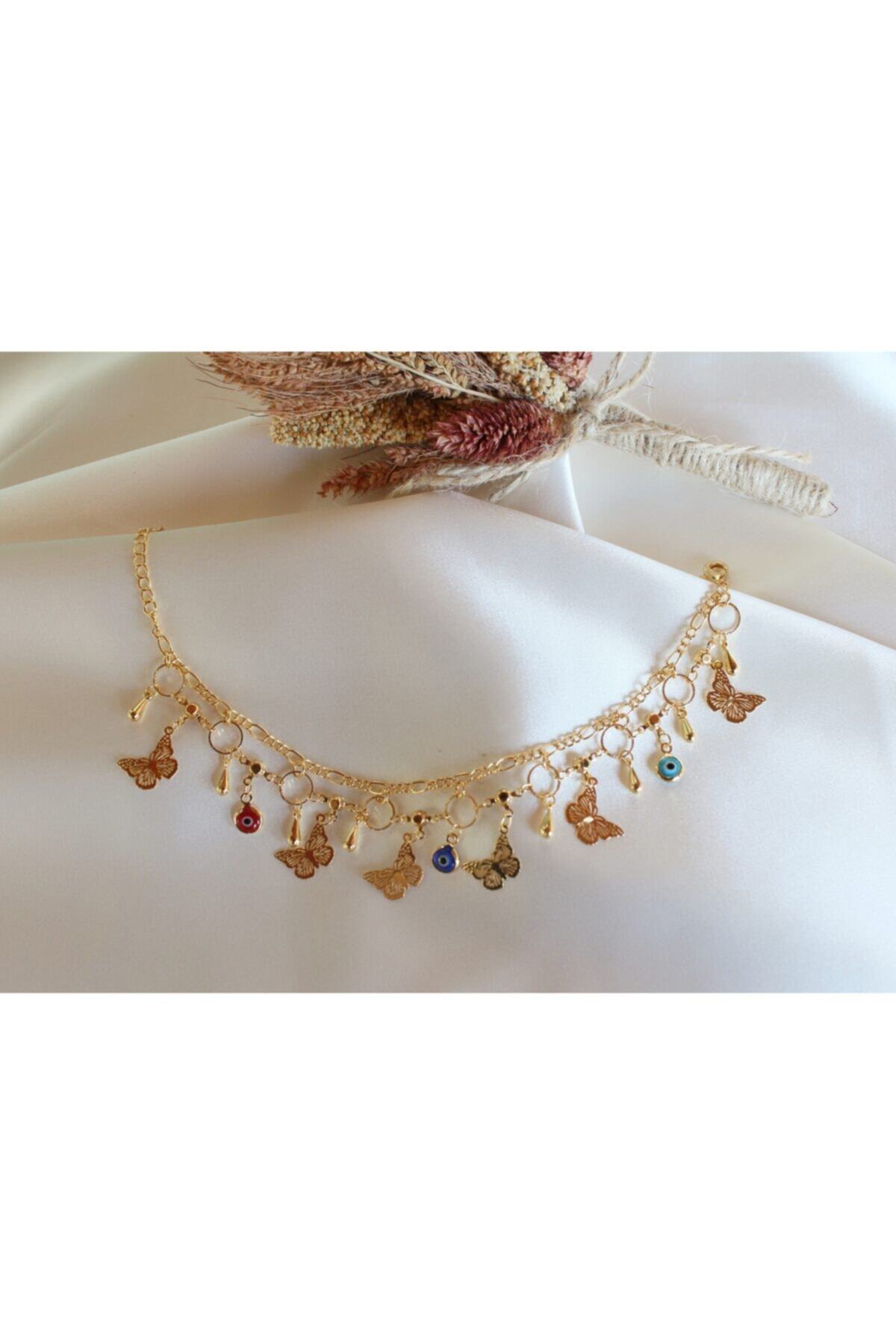 Fetih Bujteri ve Aksesuar Kadın Kelebekli Ve Boncuklu Çelik Halhal