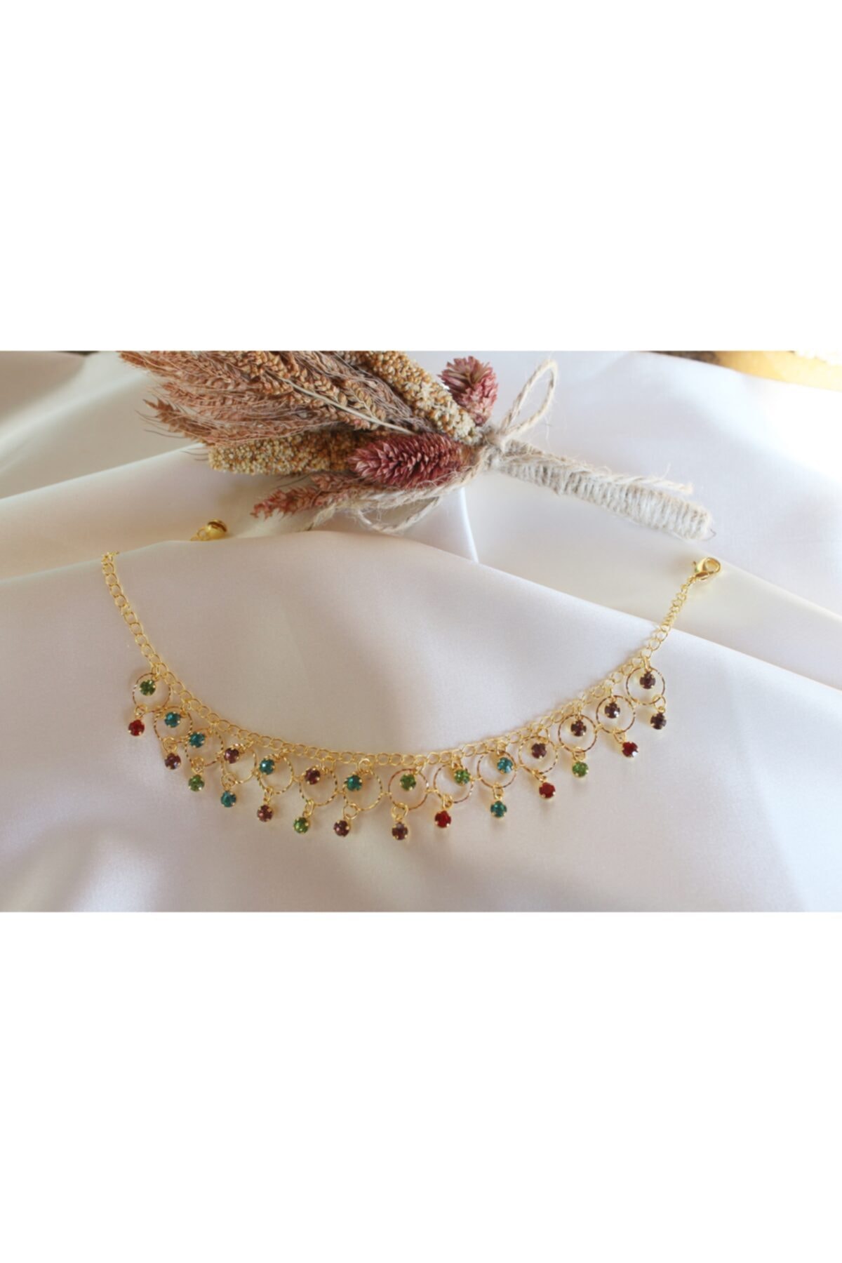 Fetih Bujteri ve Aksesuar Kadın Renkli Boncuklu Çelik Halhal