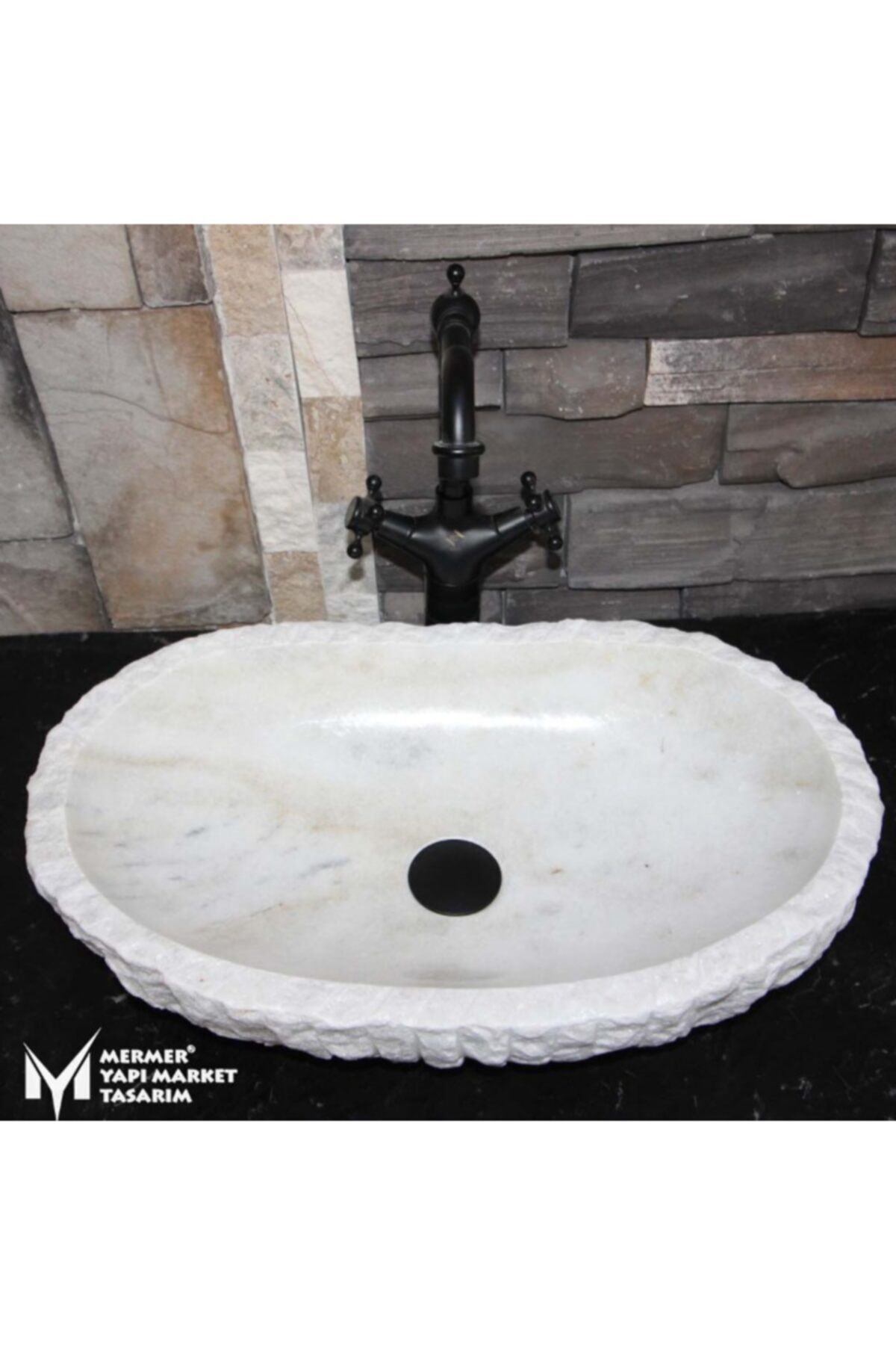 MYM Mermer Yapı Market Tasarım Beyaz Mermer Dikey Patlatma Dizayn Lavabo