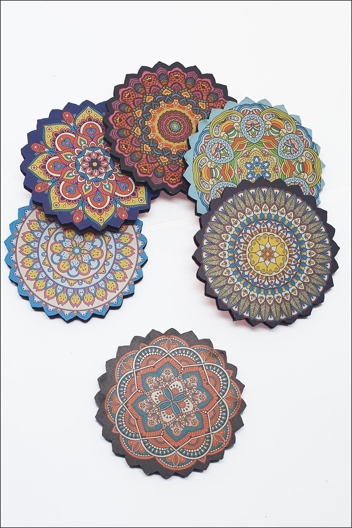 Misina Shop 6 Lı Ahşap Otantik Desenli Bardak Altlığı-9,5cm