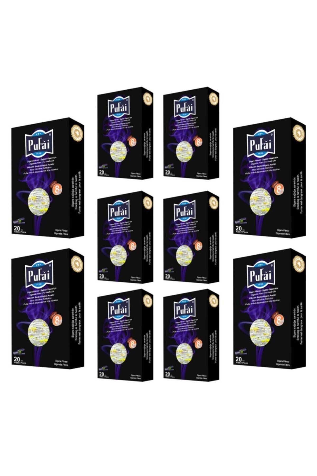 Pufai Sigara Filtresi Tar Süzen Ağızlık Standart Boy 8mm 200 Adet 10 Kutu Dark