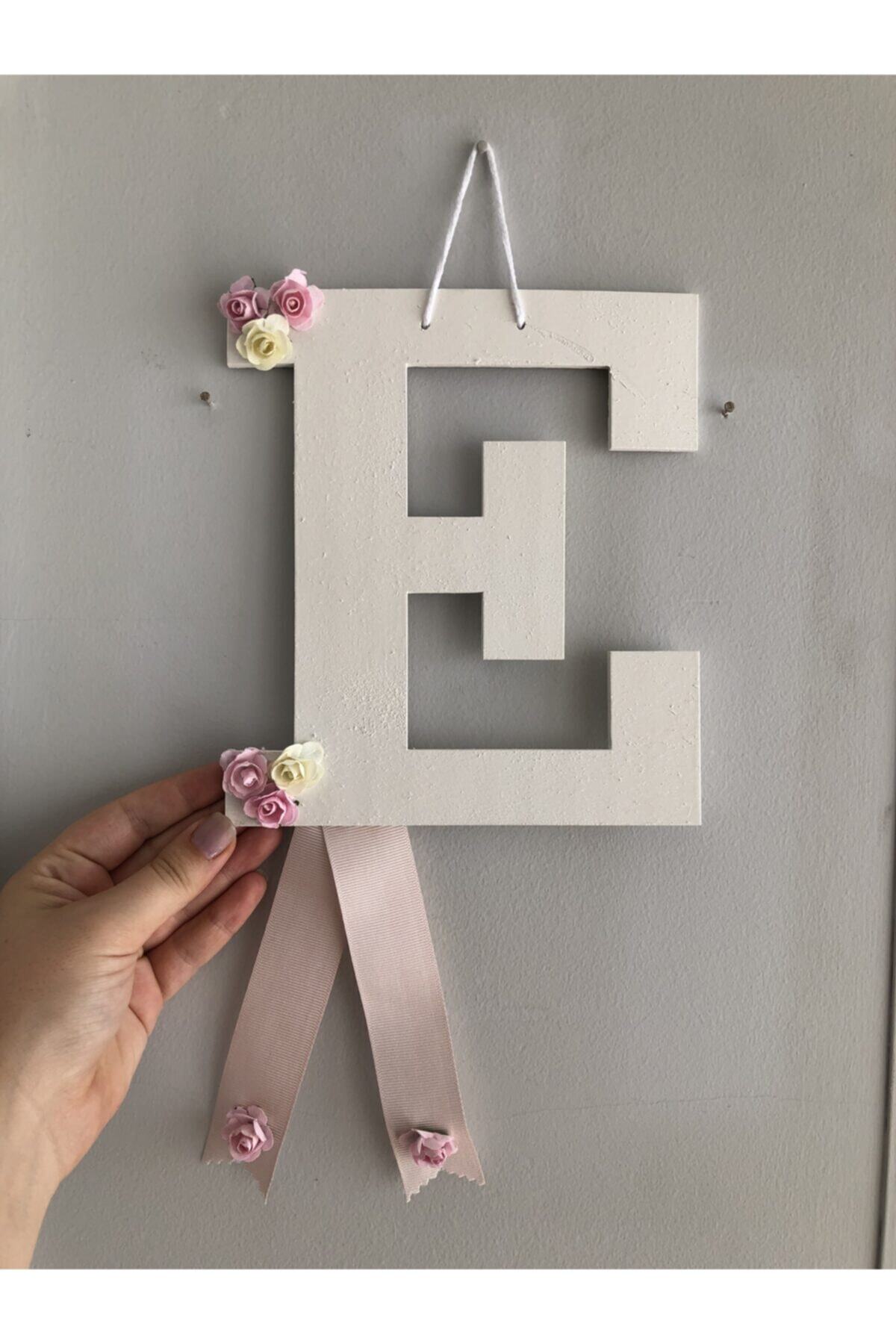 BB&KO HandMade Çocuk Odası Için ‘e’ Harfi Pembe Çiçekli Kapı Süsü