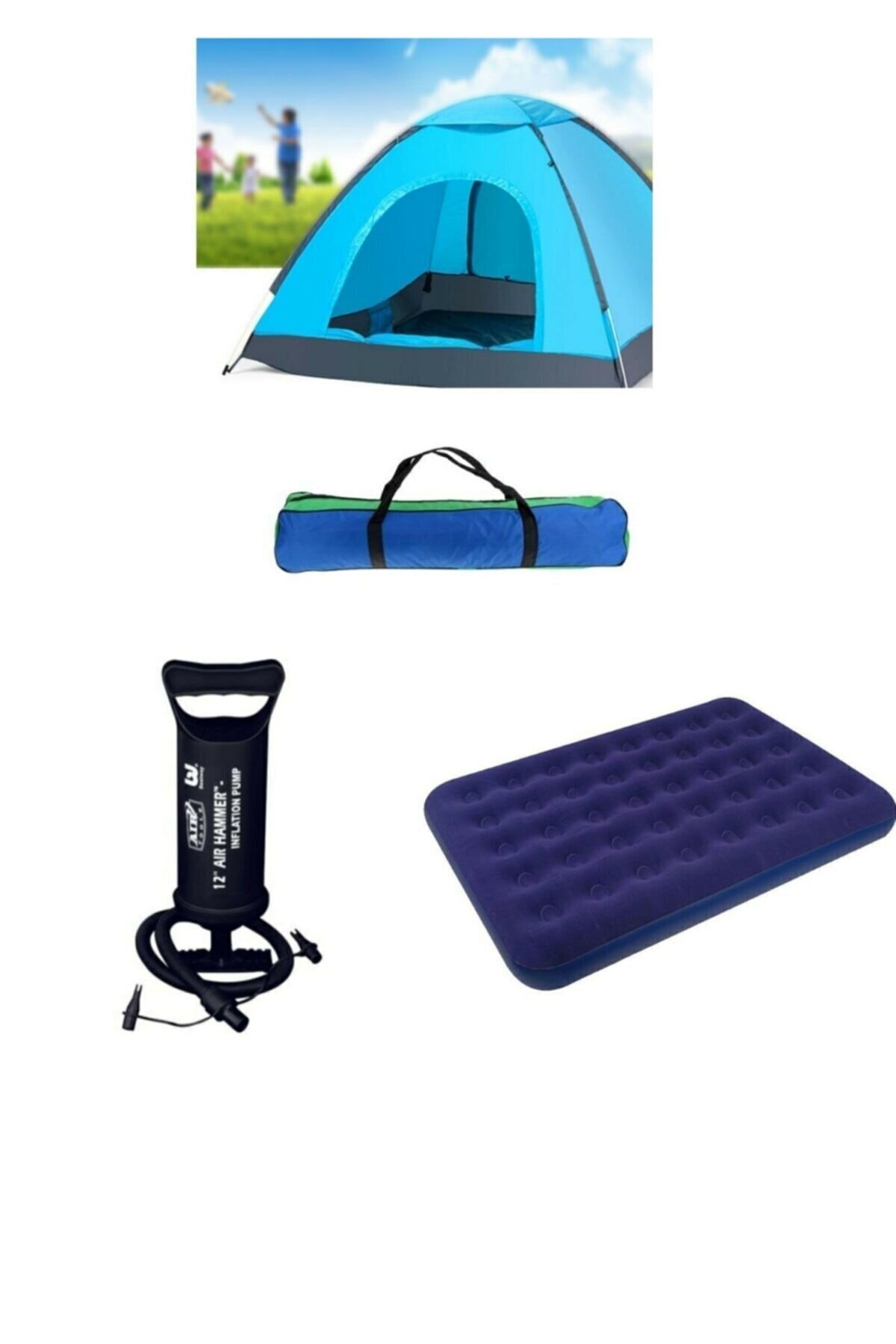 Oranj Life Kamp Çadırı Seti - 4 Kişilik Çadır + Şişme Yatak + Hava Pompası