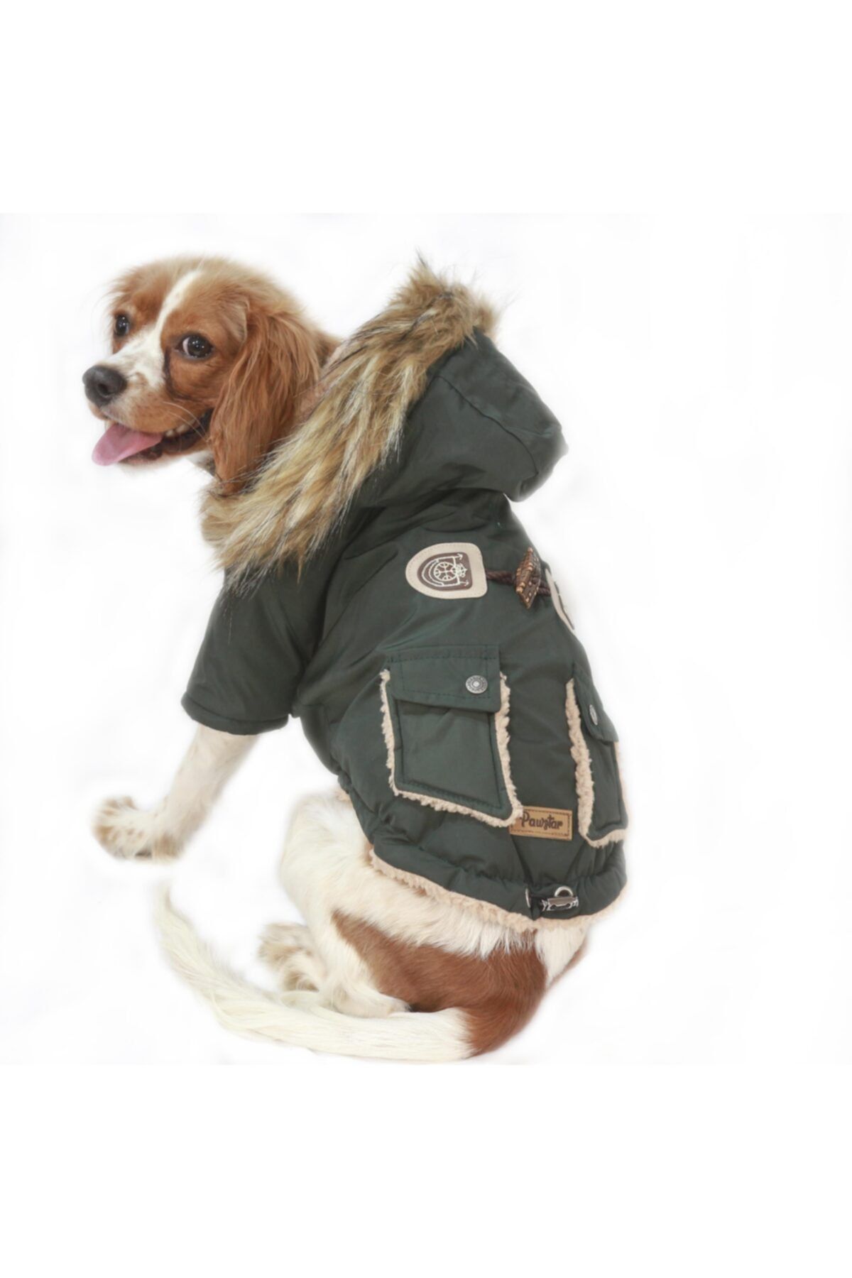 Pawstar Antler Buttoned Coat-khaki Küçük Ve Orta Irklar Için Kapşonlu Mont Yağmurluk Köpek Kıyafeti