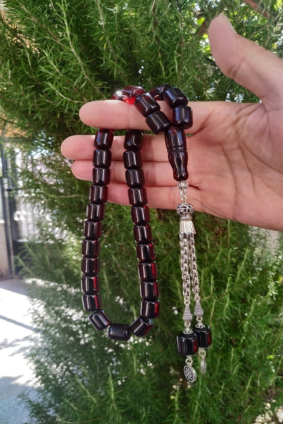 Kibarım Tesbih Kapsül Kesim Çubuk Katalin Renk Almış Ateş Kehribar Alpaka Püskül 12,5 X 14,5 mm