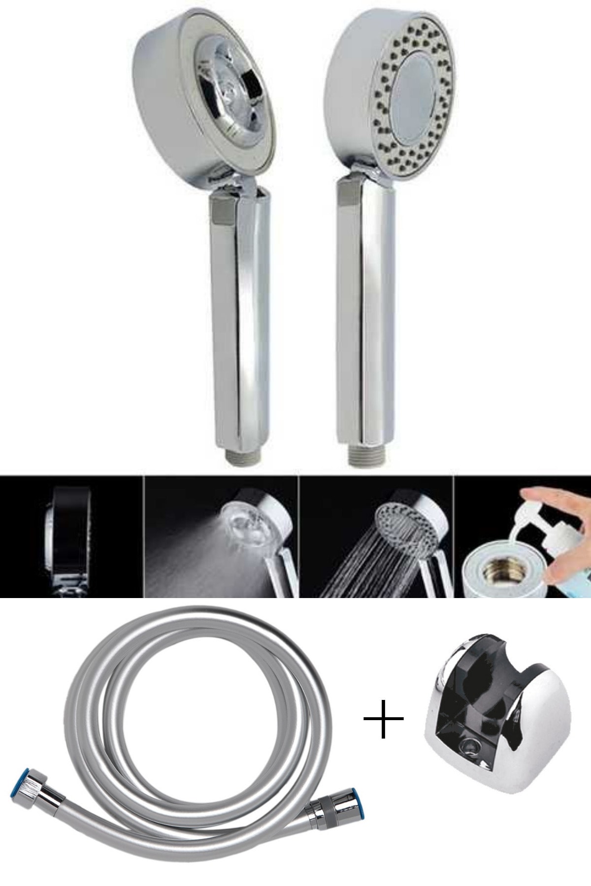 Yayke Çift Taraflı Spa Masaj Duş Başlığı 1.sınıf Kaliteli Pvc Kaplama Duş Hortumu Gri Mafsal