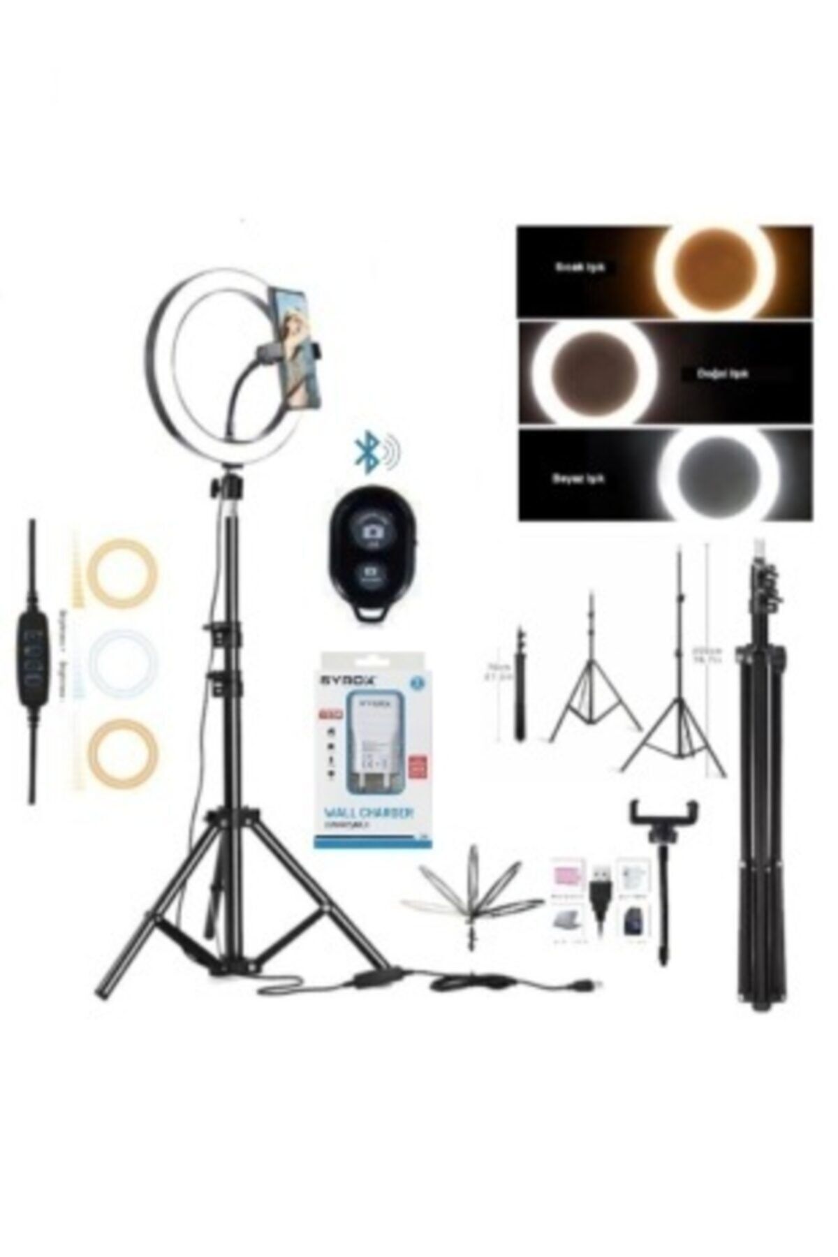EN SİGA Adaptörlü Bluetooth Kumandalı Ring Light Youtuber Tiktok Çekim Makyaj Işığı 10 Inç 2.1 Mt Tripod