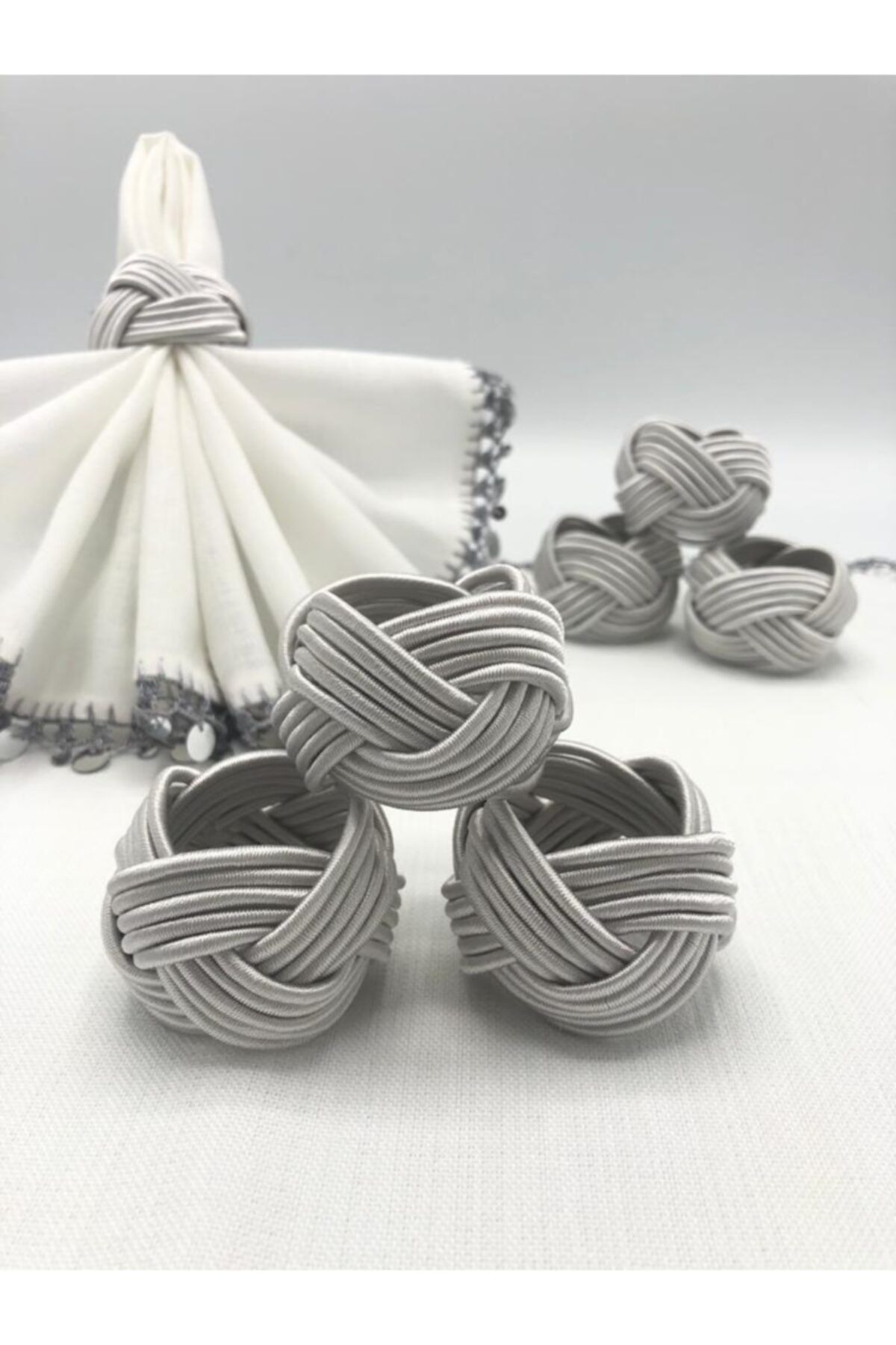 miraç tekstil Peçete Yüzük Halkası 10'lu Set Burgulu Model Gümüş Renk