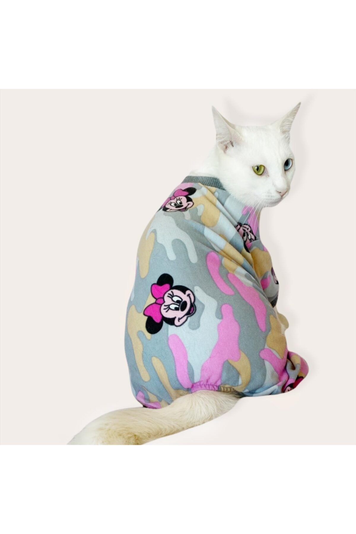 Kemique Minnie Kamuflaj Penye Tulum Kedi Tulumu Kedi Elbisesi