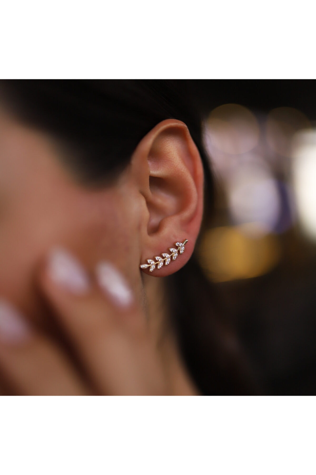 Altın Sepeti Altın Yaprak Earcuff Küpe
