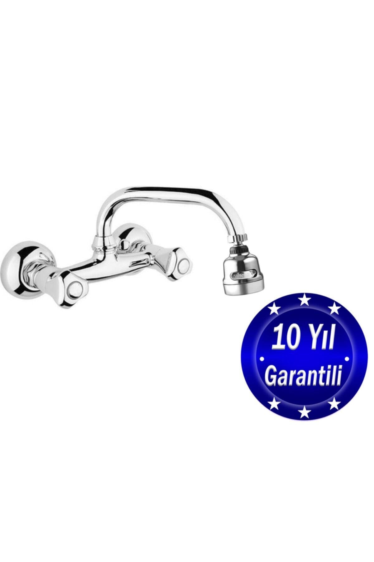 tesitay Şenpres Duvardan Çevirmeli Döner Borulu Mutfak Bataryası Pirinç Gövdeli Eviye Musluğu Tasarruflu