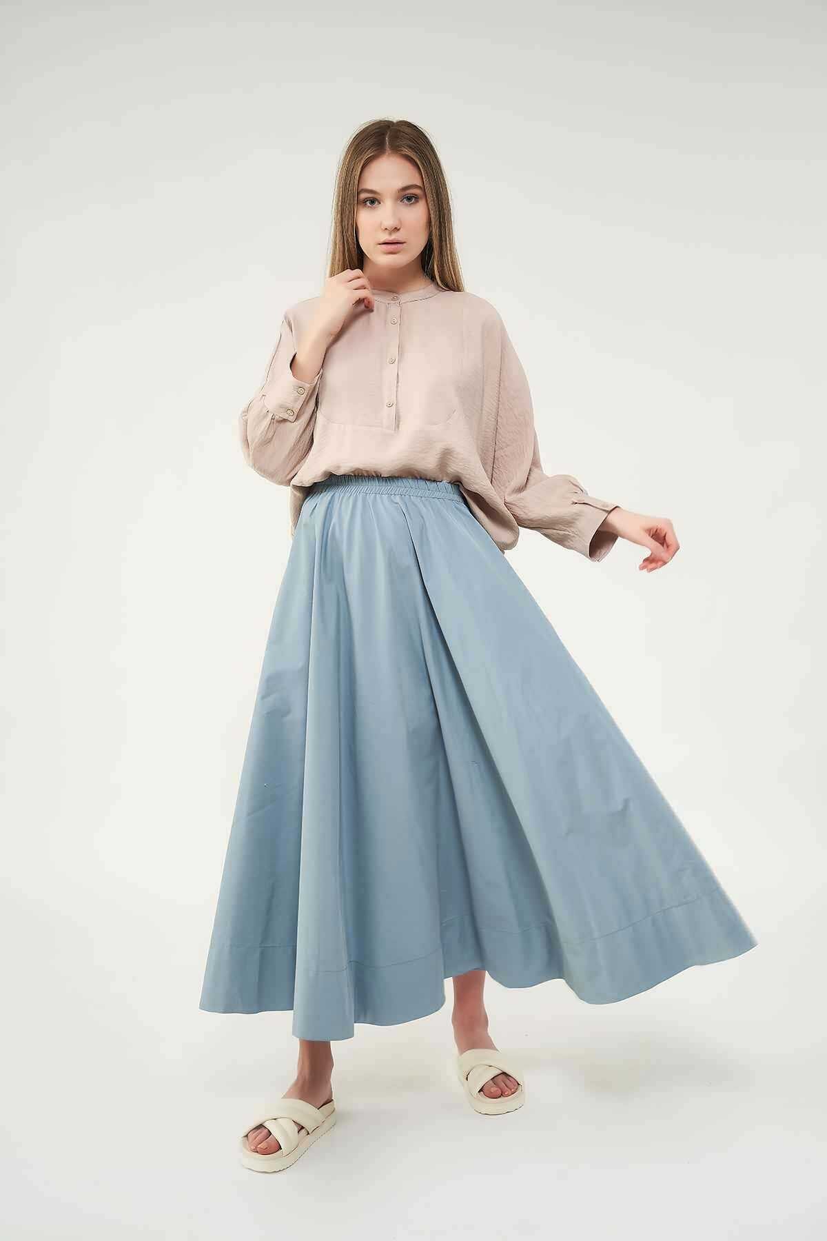 Mevra Kadın Beli Lastikli Etek Mavi