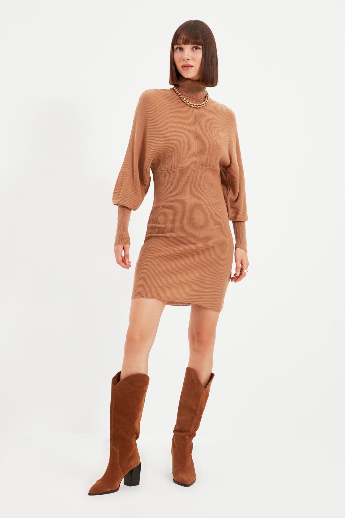 TRENDYOLMİLLA Camel Triko Elbise TWOAW22EL0045