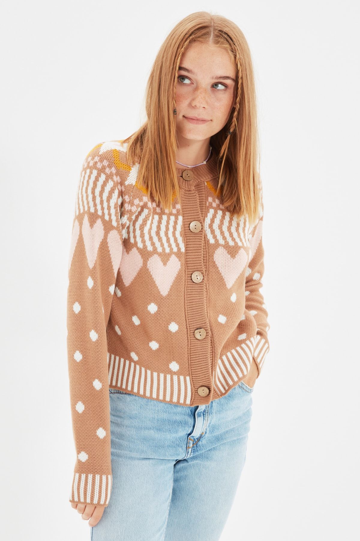 TRENDYOLMİLLA Camel Düğmeli Triko Hırka TWOAW22HI0330