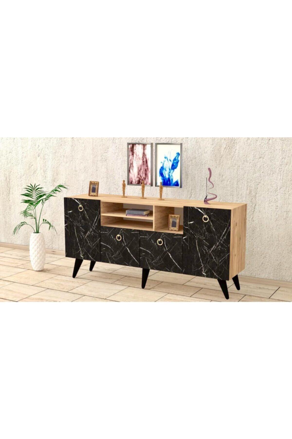 baramolife Çok Amaçlı Konsol, Çam Gövde - Mermer Kapak, 140cm